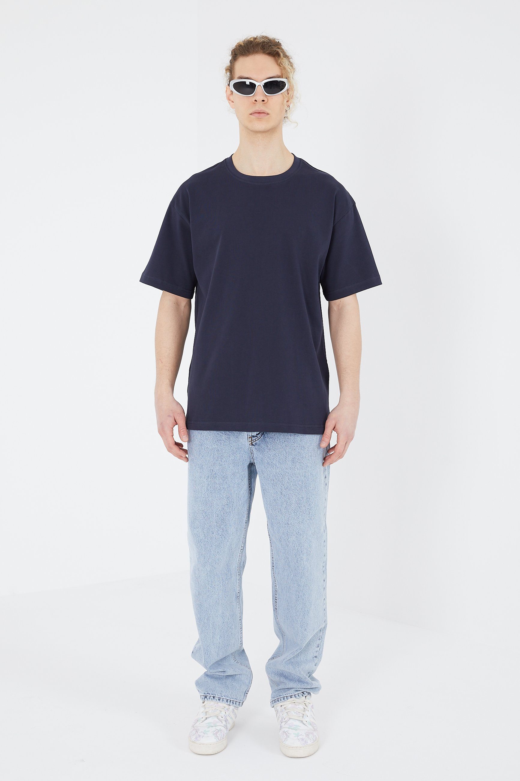 Megaman Jeans Oversize-Shirt Oversize Herren T-Shirt Weiter Auschnitt Extra Lang Rundhals