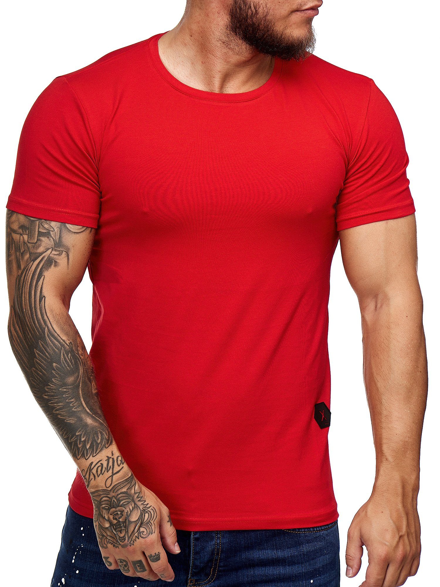 Polo Tee, Rot (Shirt 1-tlg) Casual Freizeit 7031ST Fitness T-Shirt OneRedox Kurzarmshirt