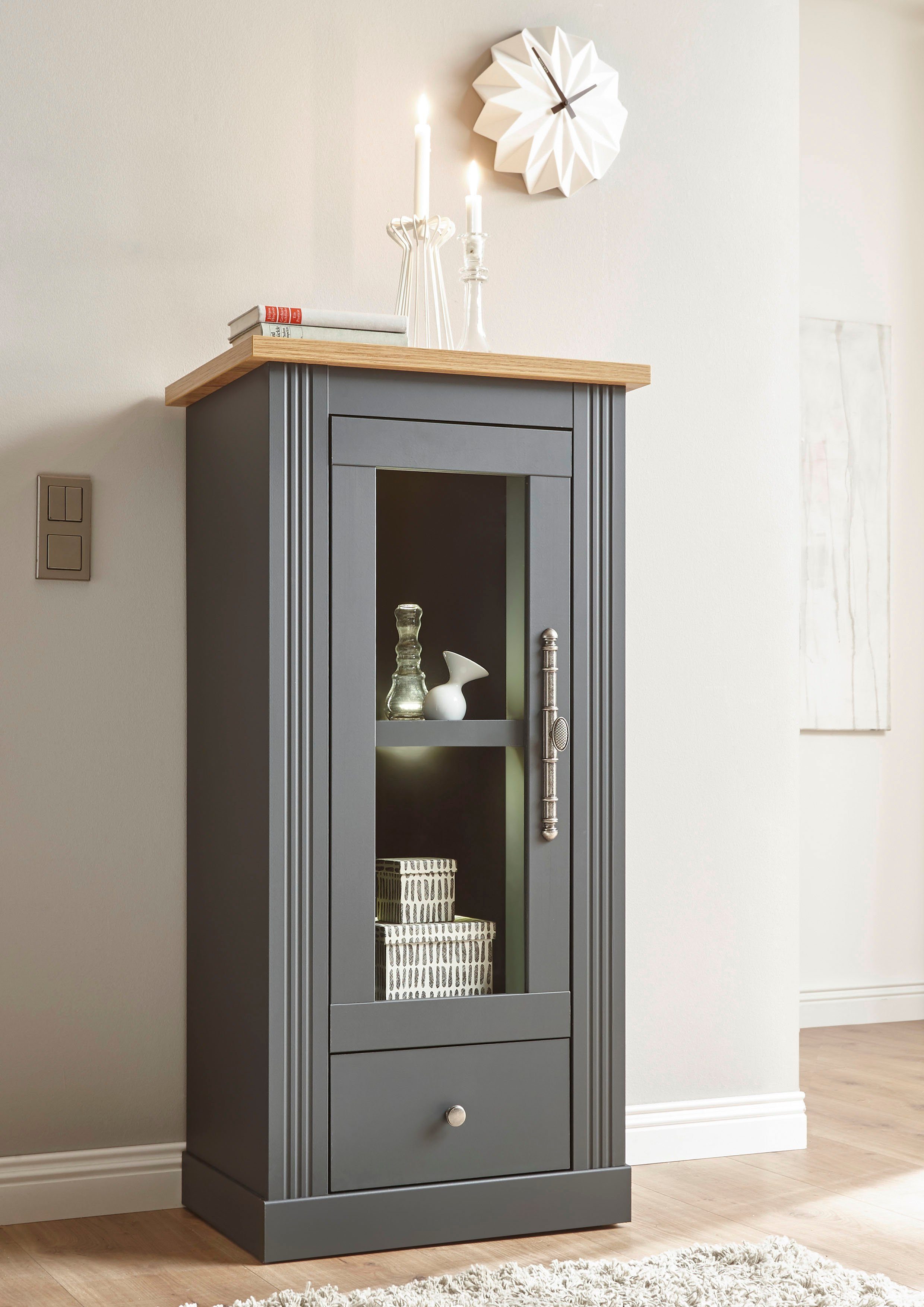 Grau, exclusiv romantischen Grau Vitrine by Wotan Home Applikation affaire im Eiche landhausstil, | Dekor dunkel, dunkel Westminster