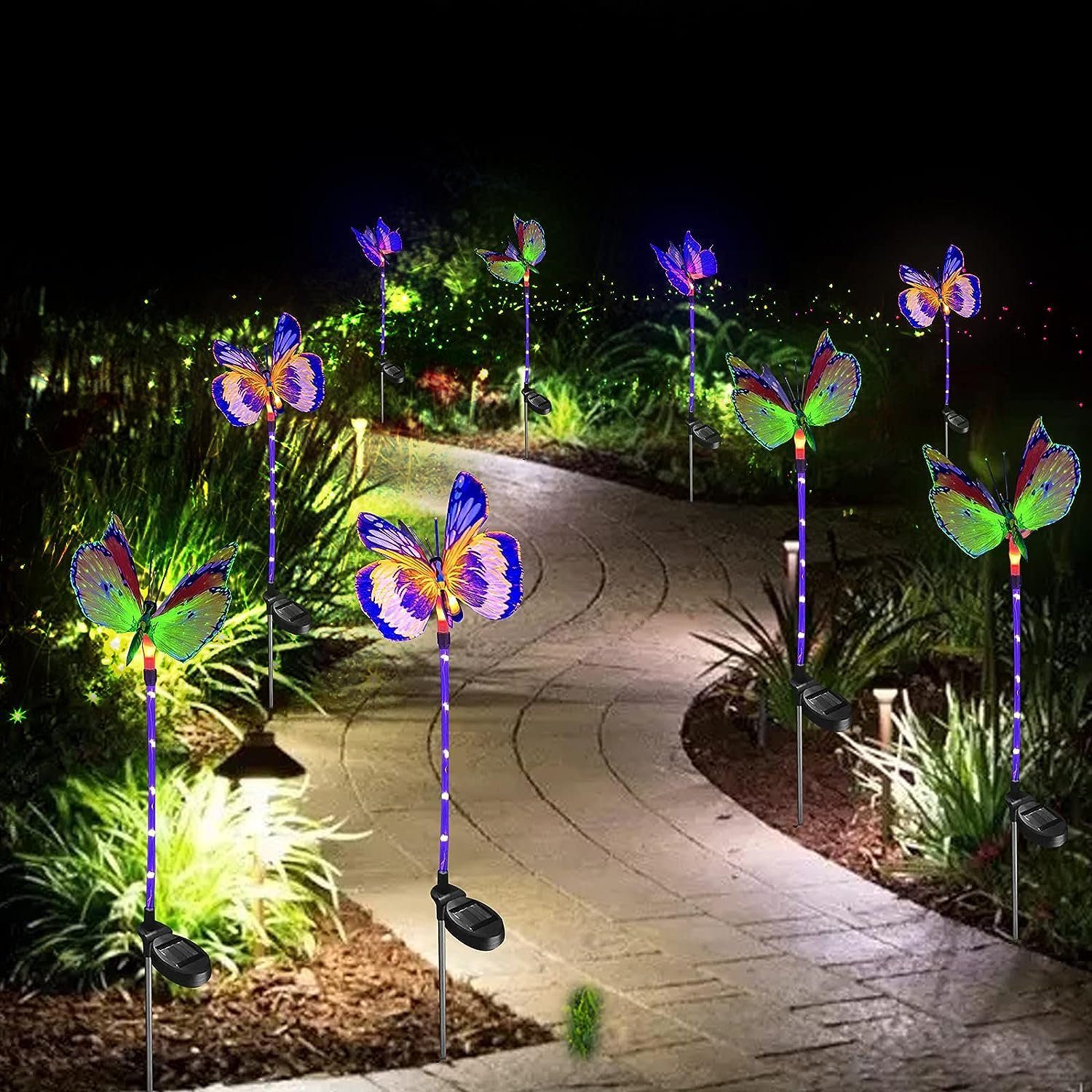 mehrfarbige GelldG wechselnde Stück 3 LED Solarleuchte LED-Schmetterlings-Solarpfahlleuchten