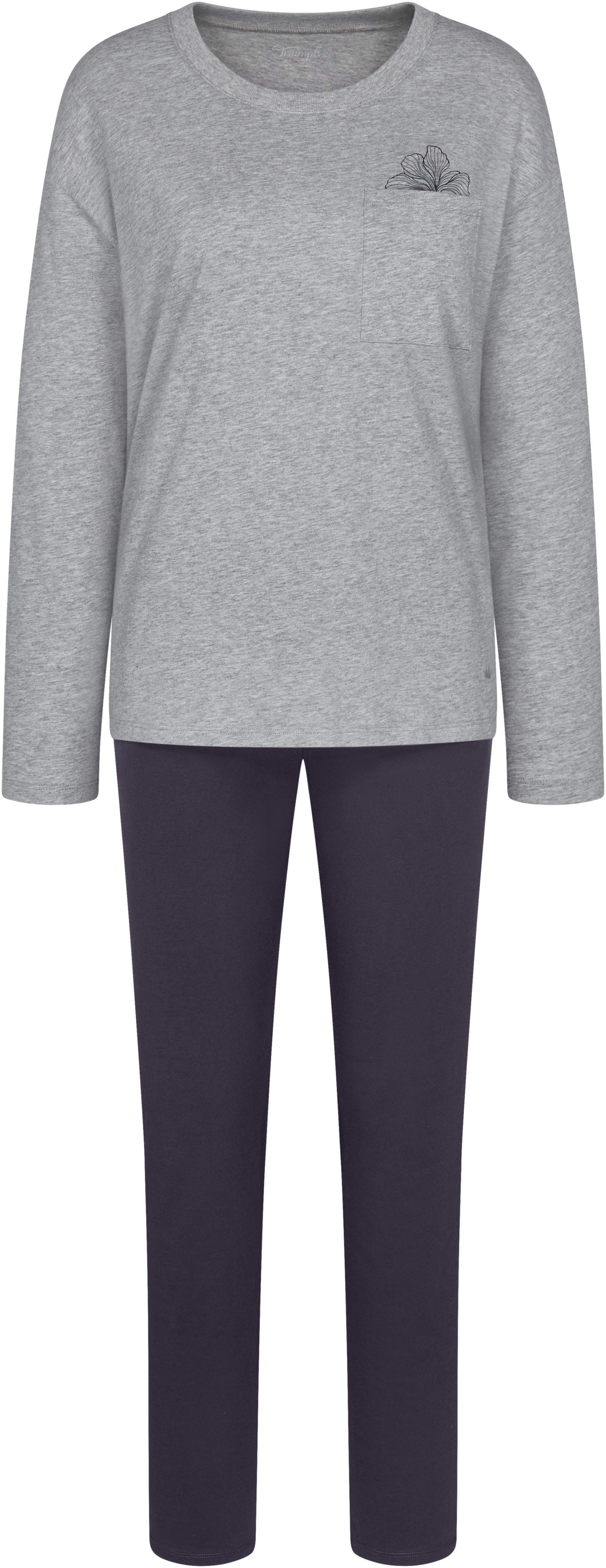 Triumph Schlafanzug Blumenstickerei, Brusttasche, Rundhalsausschnitt, Langarm