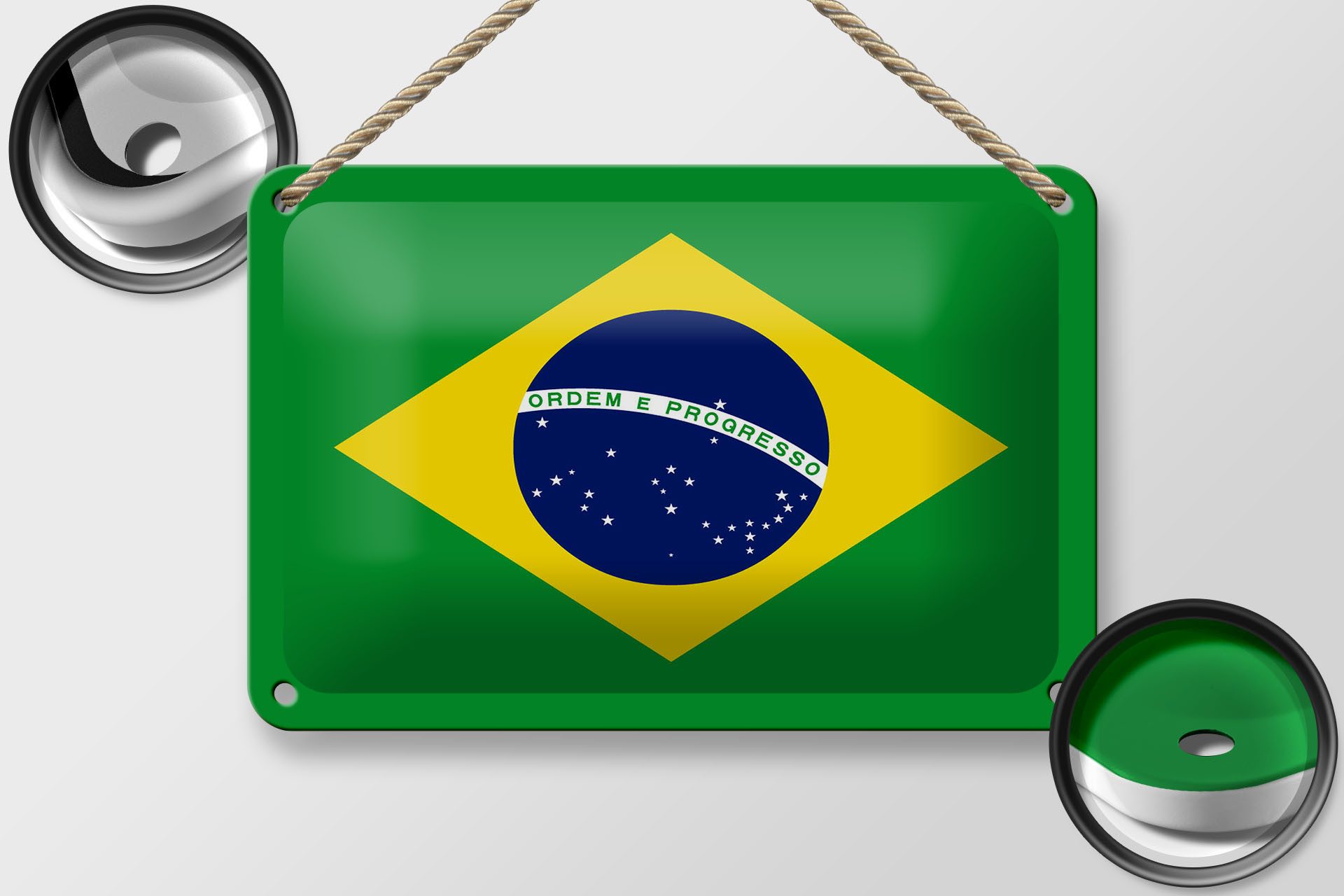 Femer GmbH Metallschild Flagge Brasiliens 18x12cm Flag of Brazil, (1 St), gewölbte Oberfläche, abgerundete Ecken, umgeschlagene Kanten