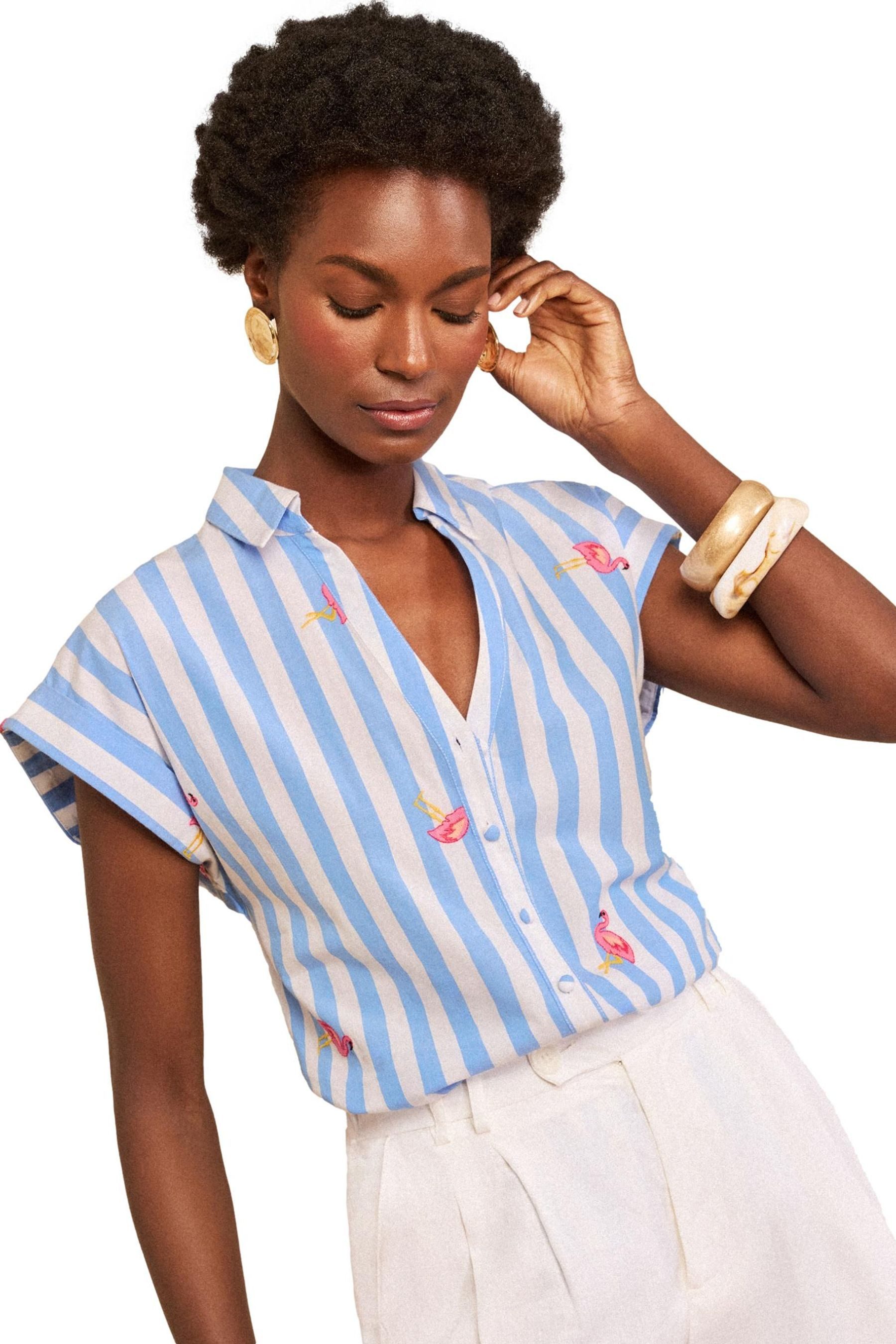 Love & Roses Kurzarmhemd Love & Roses Button-down-Kurzarmhemd mit Flamingo (1-tlg)