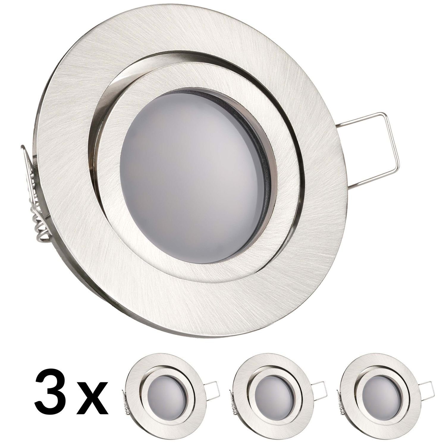 LEDANDO LED Einbaustrahler 3er LED Einbaustrahler Set Silber gebürstet mit LED GU5.3 / MR16 Marke