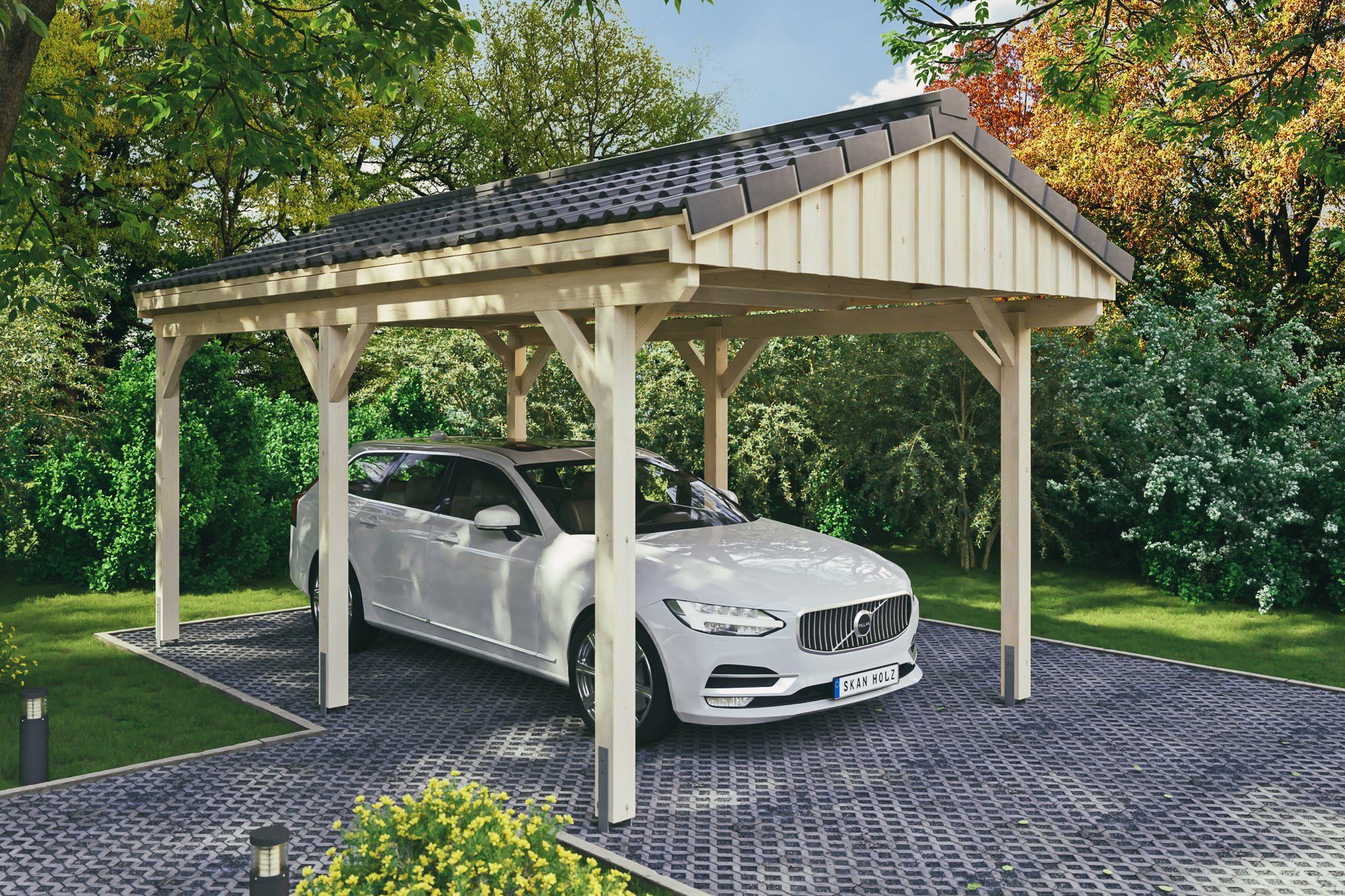 Skanholz Einzelcarport Fichtelberg, BxT: 317x566 cm, 273 cm Einfahrtshöhe, mit Dachlattung | Carports