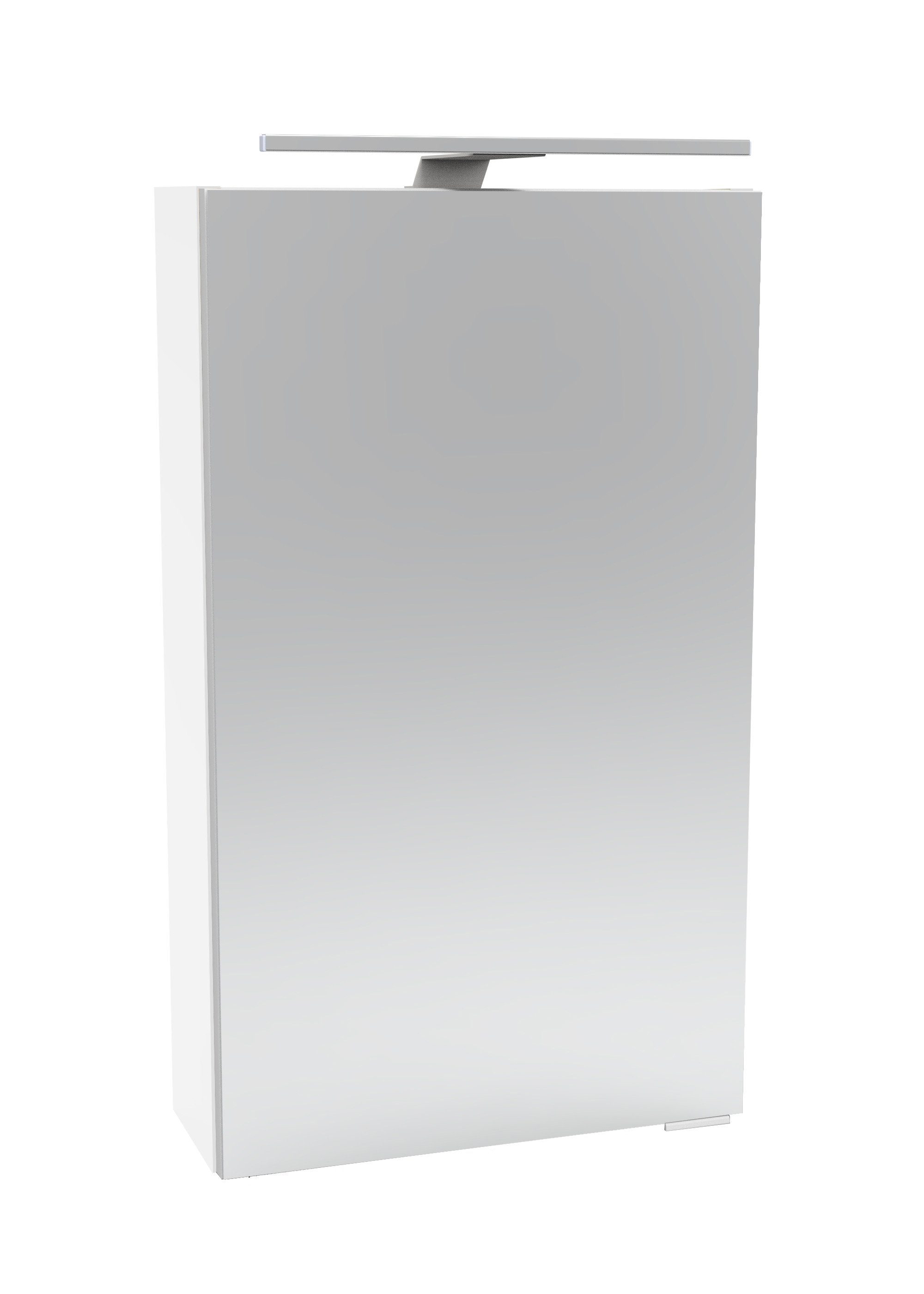 FACKELMANN Spiegelschrank SBC (Spiegelschrank mit Weiß Gästebad, | matt Anschlag LED-Aufsatzleuchte) das für Breite Steckdose, links matt Weiß 40cm, Schalter und