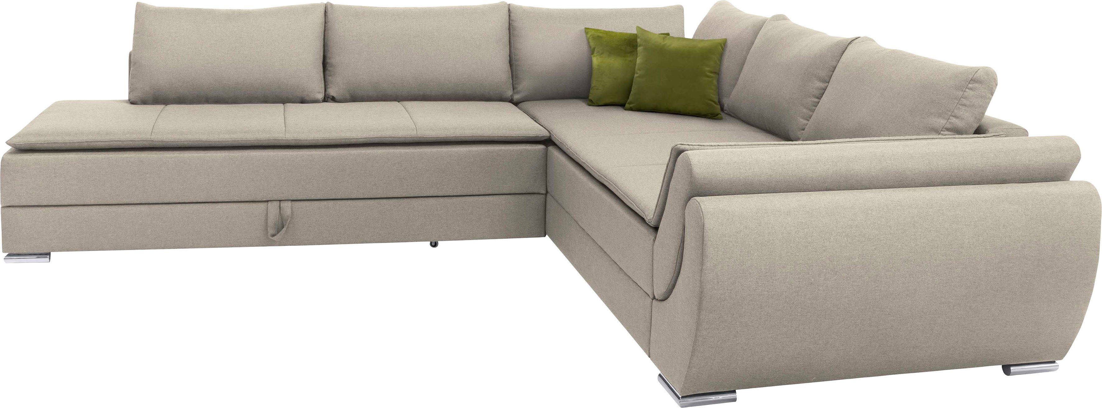 INOSIGN Ecksofa Göteborg, mit Boxspring-Bettfunktion Dauerschlaffunktion, Topper Bettkasten, beige und