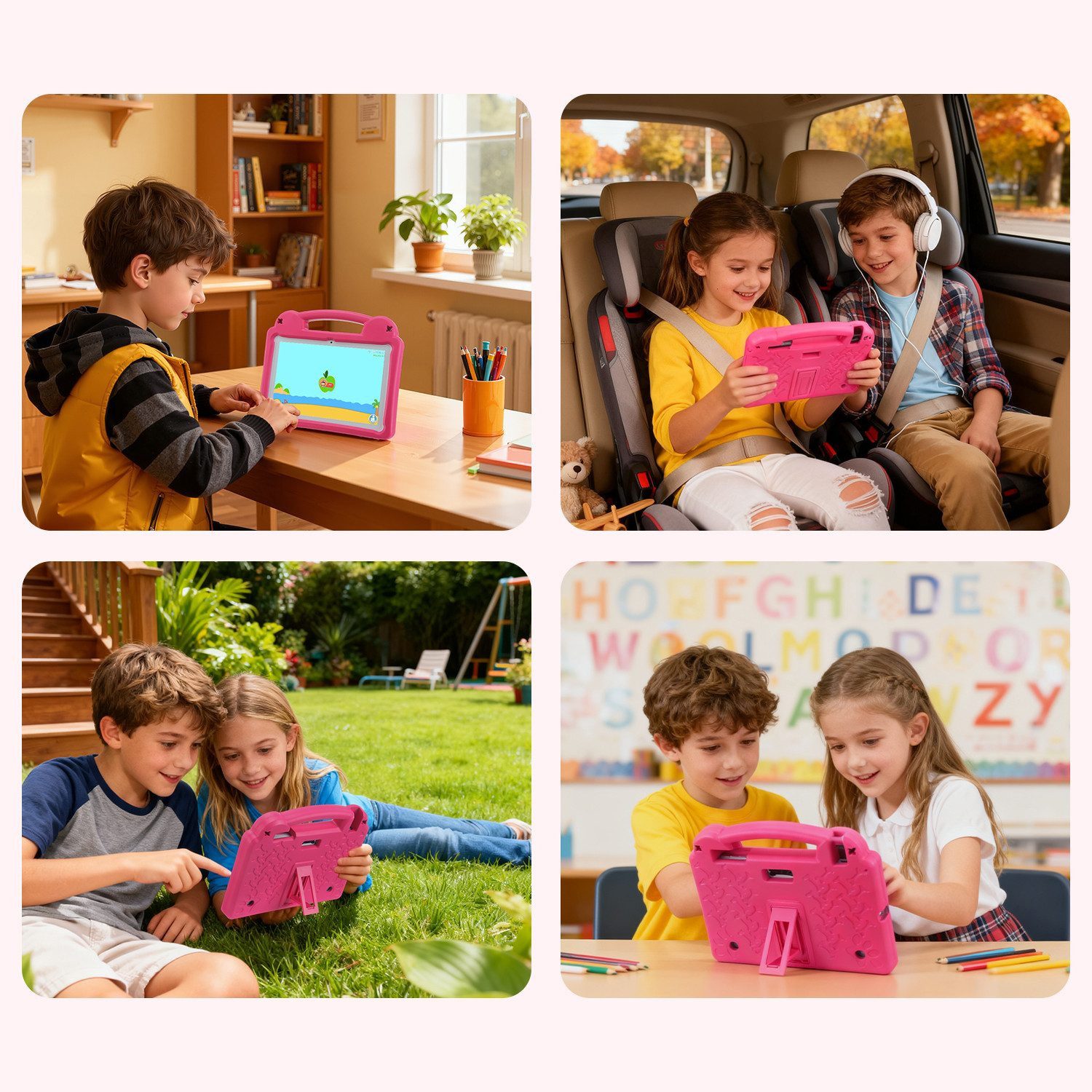 LETGOSPT Kinder Tablet mit Hülle, Android 15 Octa Core 64GB Expand 1TB HD IPS Tablet (10.1", 64 GB, Quad Core, 2.4G+5G, WiFi, WiFi 6 BT 5.0, Google Kids Space, Gemini AI, mit Stylus Tasche Sticker)