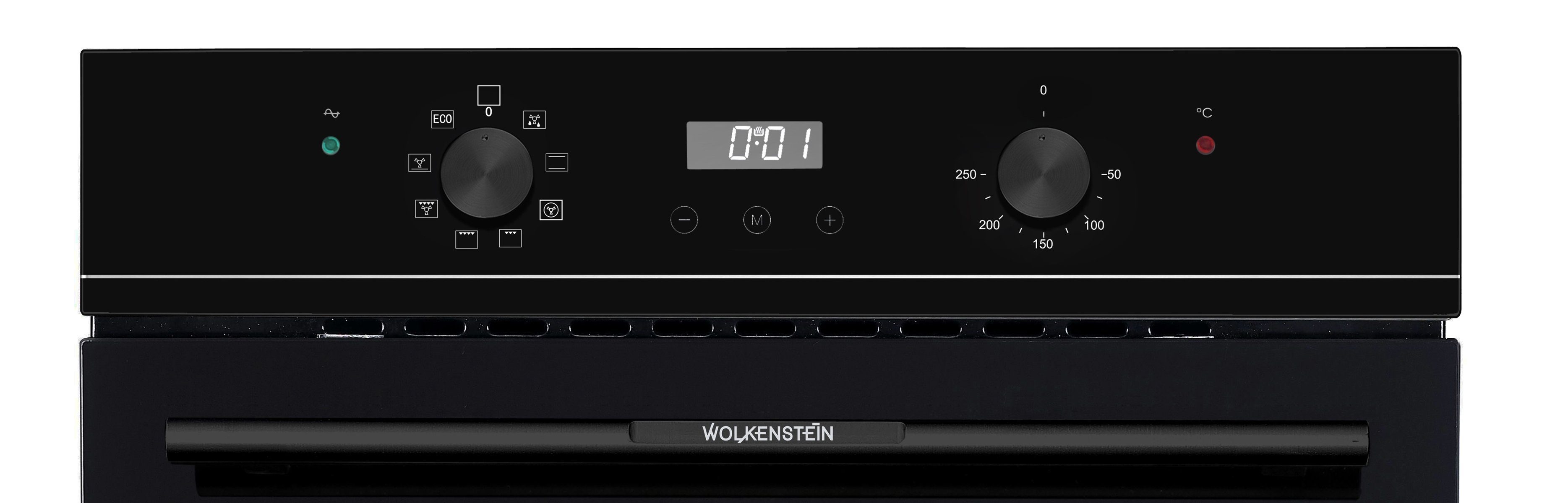 Wolkenstein Backofen Backofen Heißluft Umluft Schwarz Display Uhr Timer 62 L Garraum, Heißluft, Umluft