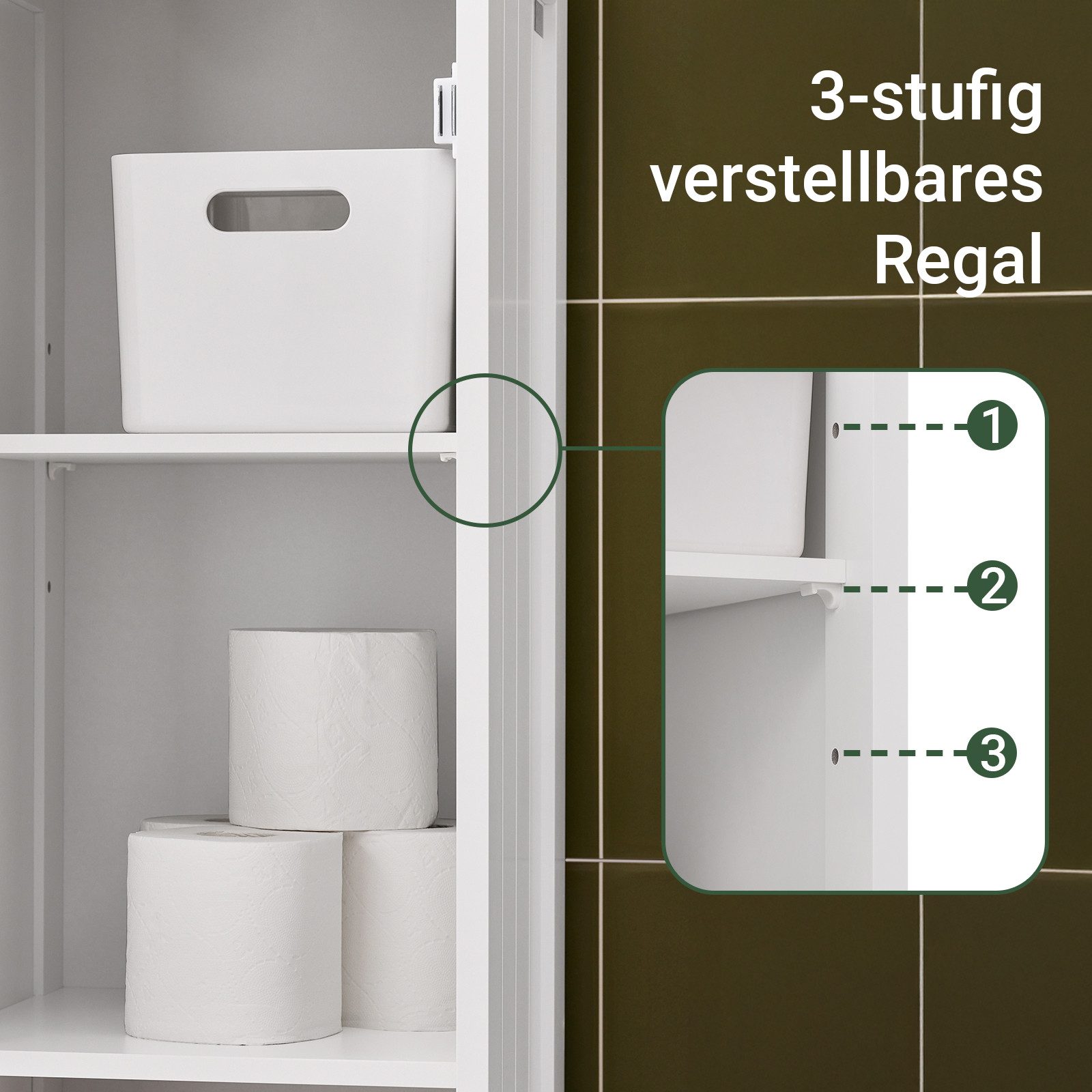 SoBuy Hochschrank FRG236, Badezimmerschrank schmal, Badkommode mit 2 Türen Badezimmer-Hochschrank Badregal Badschrank Badmöbel – Bild 3 von 5