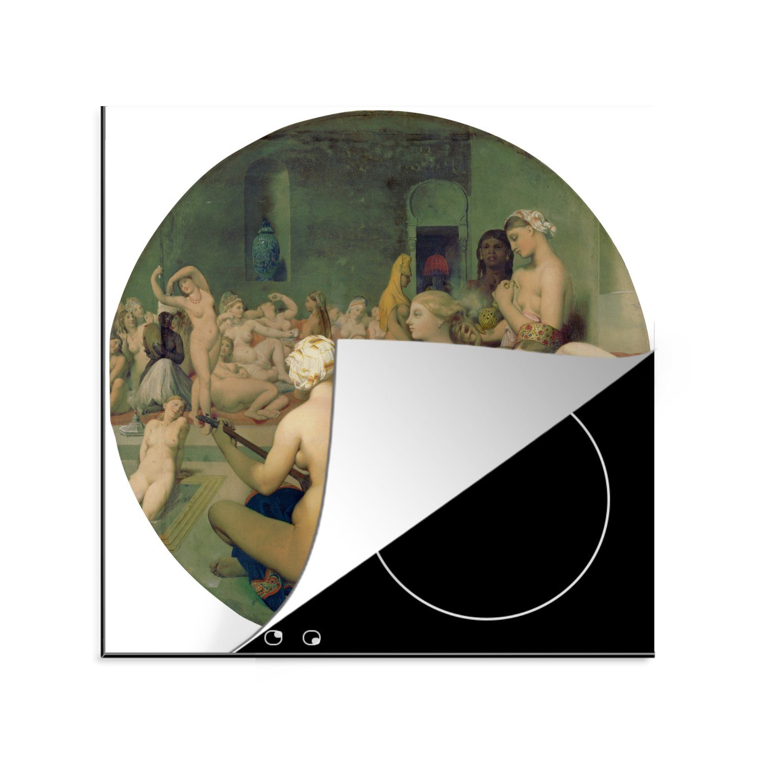 MuchoWow Herdblende-/Abdeckplatte Das türkische Bad - Gemälde von Jean Auguste Dominique Ingres, Vinyl, (1 tlg), 78x78 cm, Ceranfeldabdeckung, Arbeitsplatte für küche