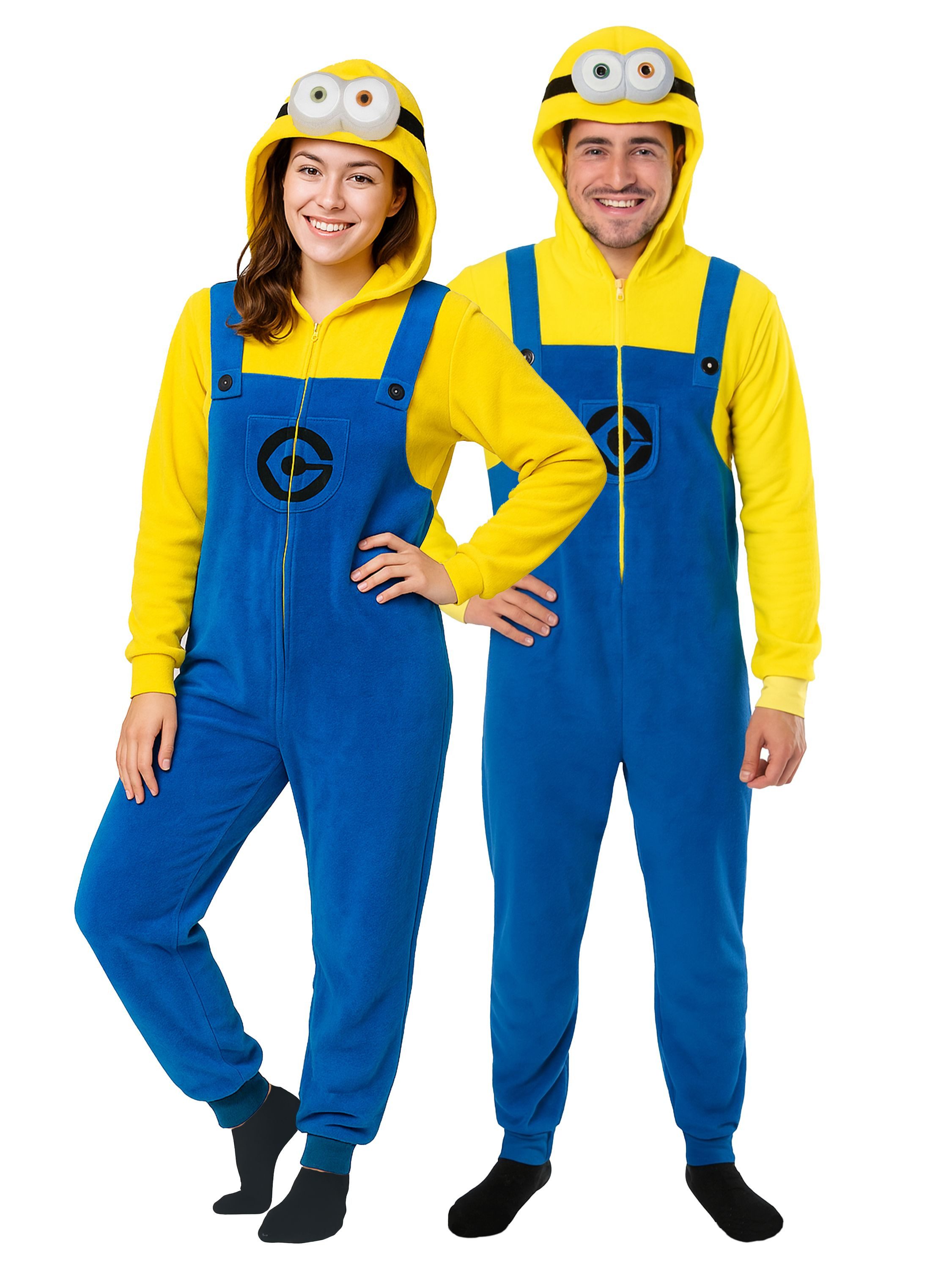 United Labels® Kostüm Minions Kostüm Overall mit Kapuze Onesie Jumpsuit Einteiler Karneval