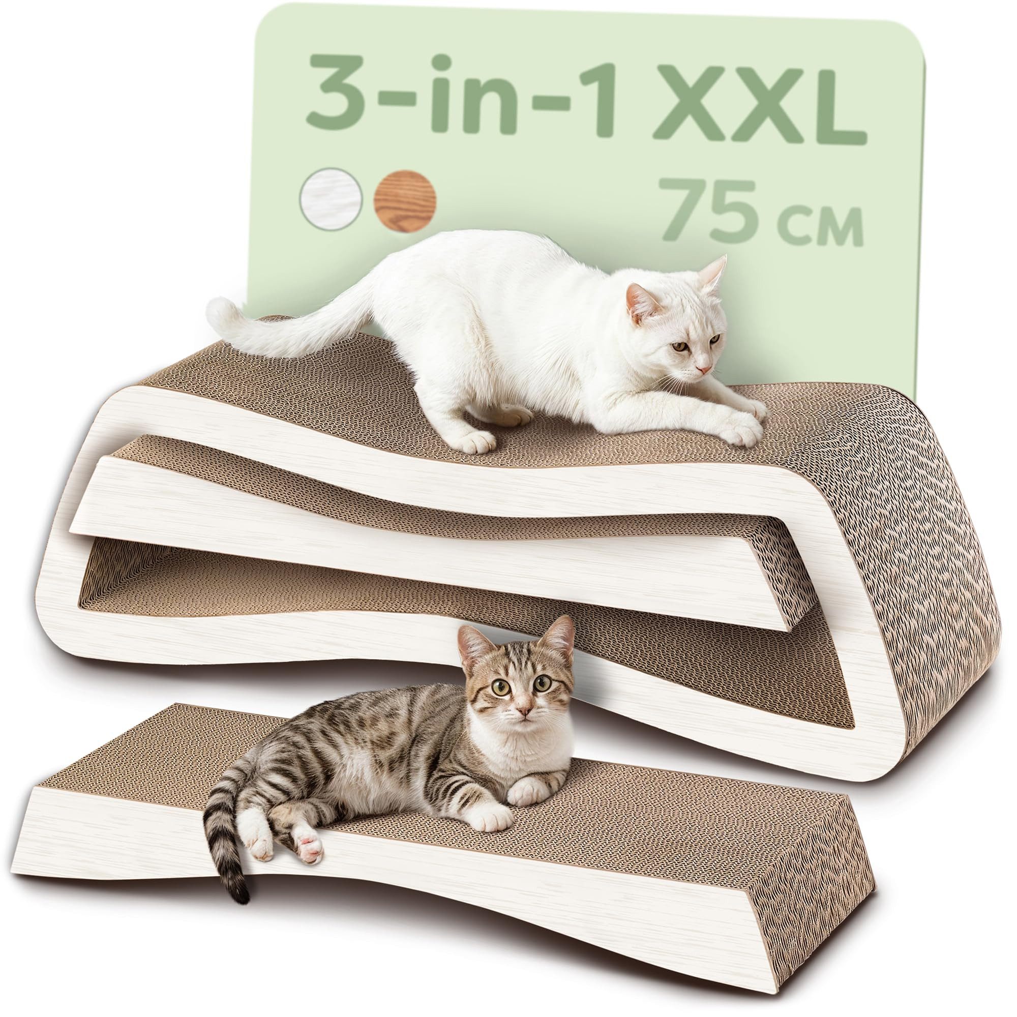 Knupis Kratzbrett Knupis Kratzmöbel Mountain – 3-teilig XXL 75cm Kratzfest FSC, (Set, 3-tlg., 3-teiliges Kratzbrett-Set), Krallenpflege – Bis zu 2 Jahre Kratzspaß – Platzsparend – Möbelschutz