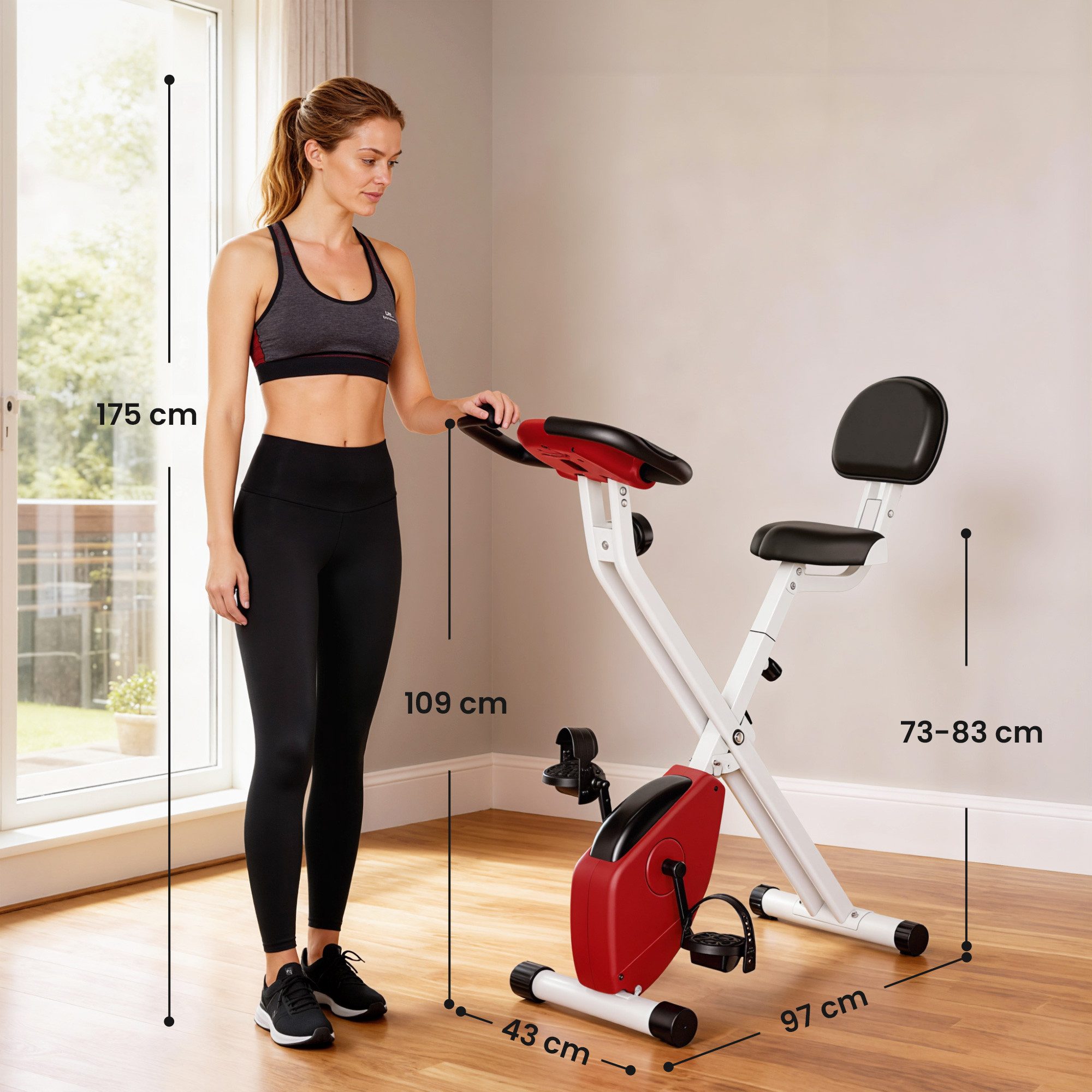 HOMCOM Heimtrainer mit 8 stufig, Magnetwiderstand, Stahl (Magnetwiderstand, 1-tlg., Fahrradtrainer), für Garten, Balkon, Rot
