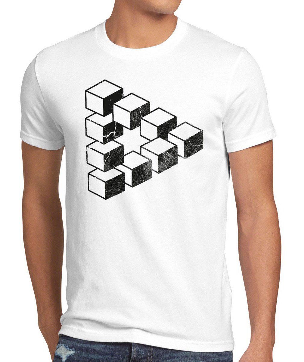 style3 Print-Shirt Herren T-Shirt Cube Big Sheldon würfel Escher Cooper Penrose Dreieck Theory bang weiß