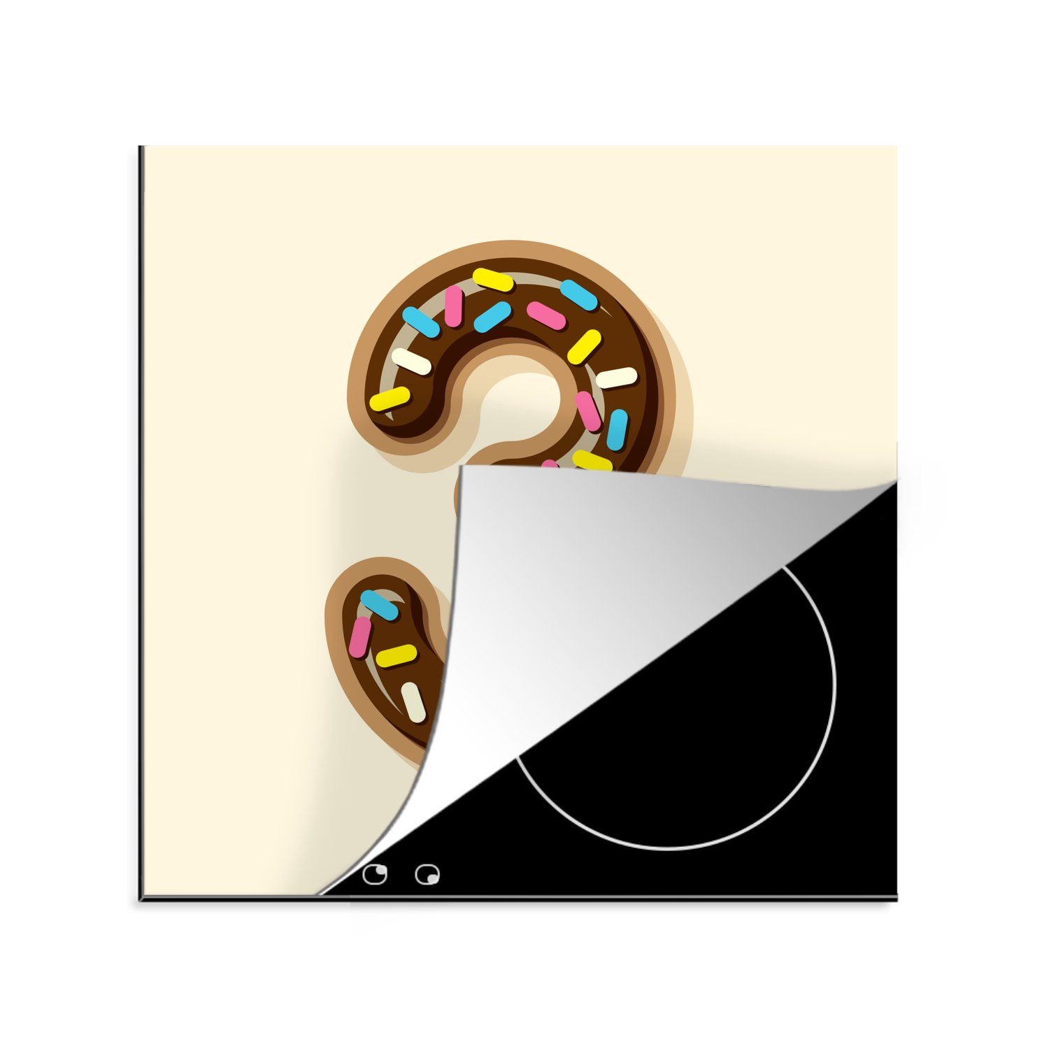 MuchoWow Herdblende-/Abdeckplatte Eine Illustration der Zahl 3 als Donut, Vinyl, (1 tlg), 78x78 cm, Ceranfeldabdeckung, Arbeitsplatte für küche