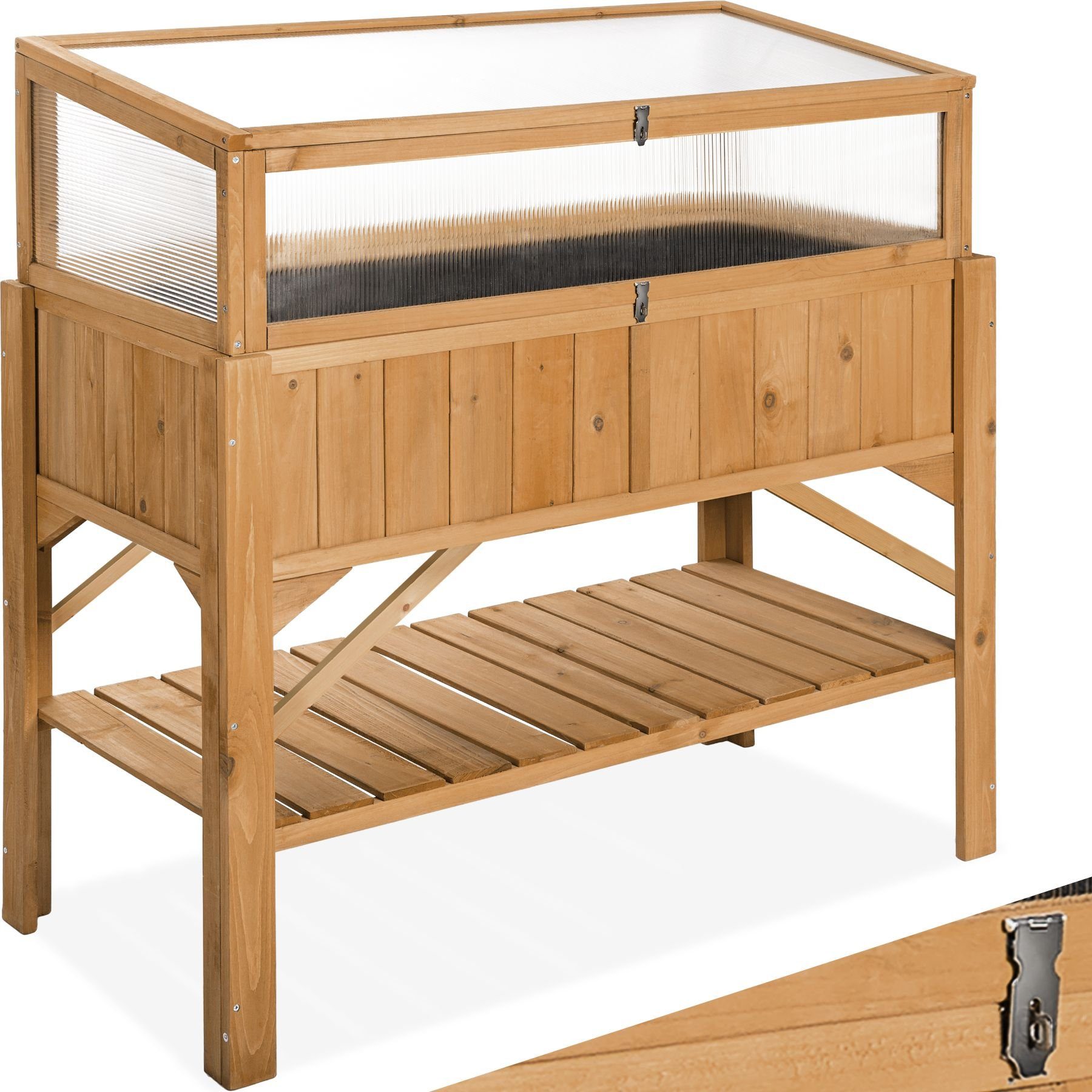 tectake Hochbeet Hochbeet mit Ablage und FrühbeetAufsatz 119x53x124cm