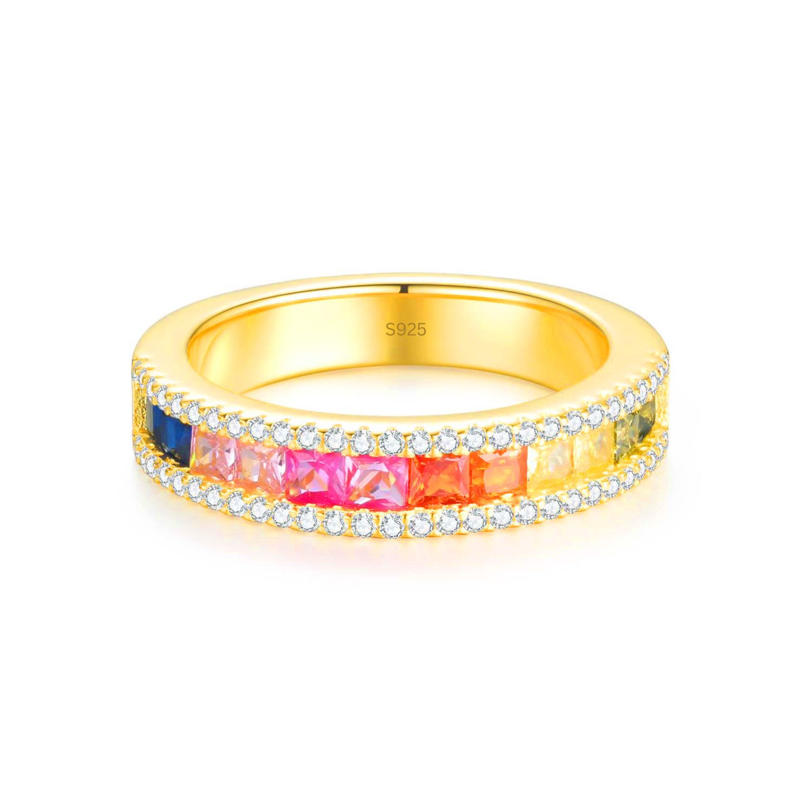 Lisandra Scott Silberring Halb-Regenbogen Ring aus 925 Sterlingsilber mit Buntstein-Verzierung, Bunter Luxus – Ein Ring wie ein Feuerwerk aus Licht