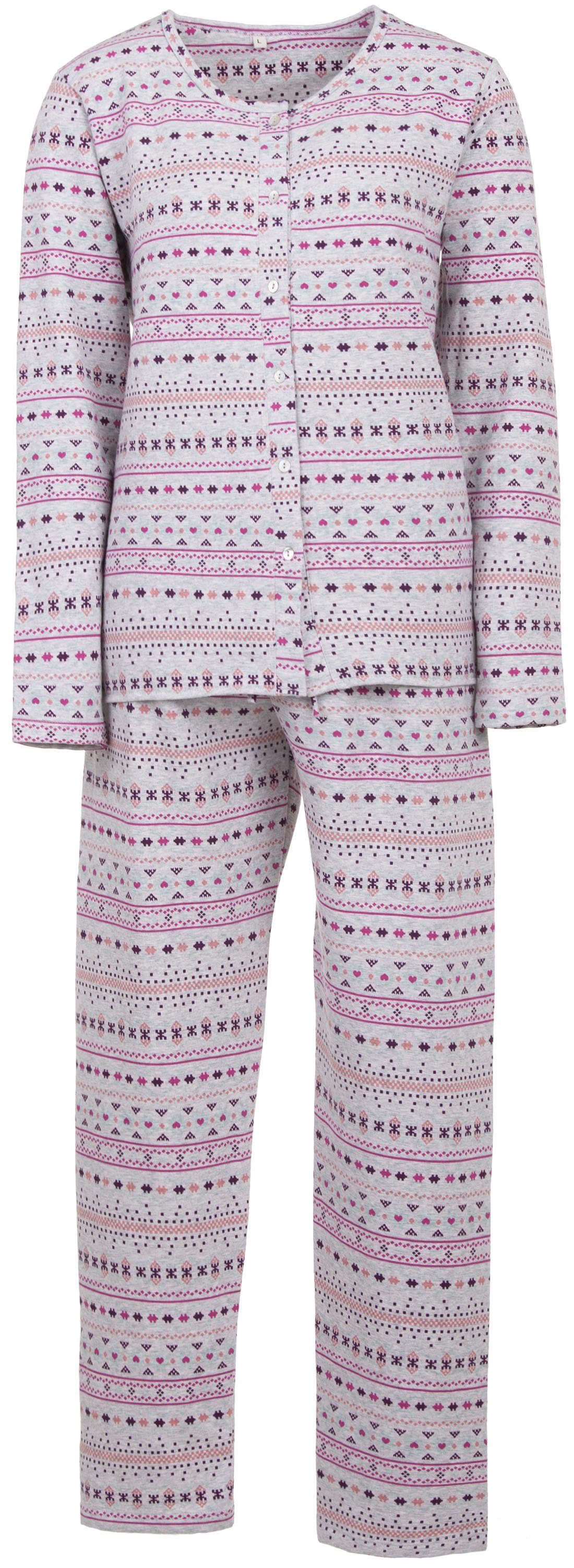 Schlafanzug Pyjama Set Thermo - Symbole Knopfleiste