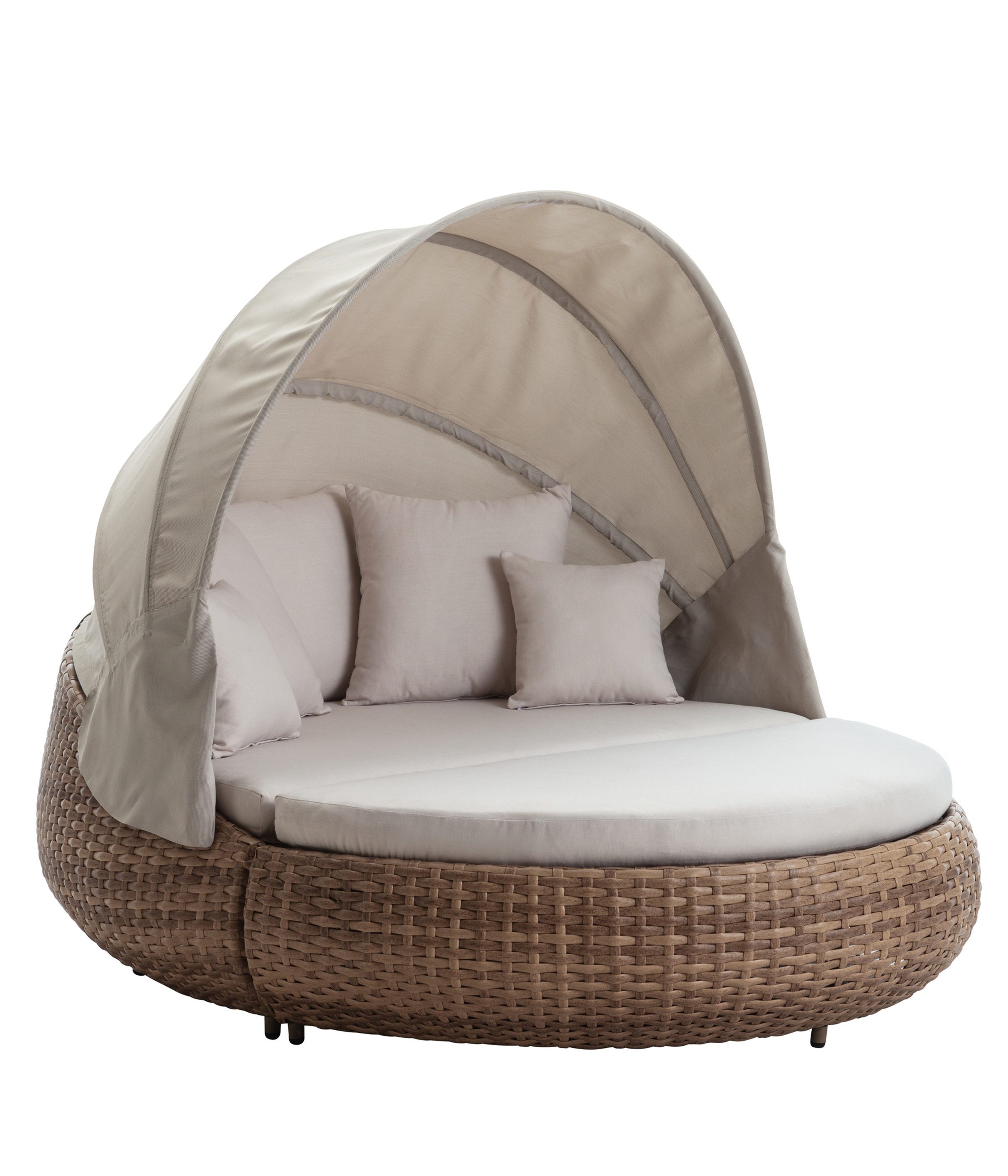 Dehner Gartenlounge-Set Daybed Tulum, 179 x 163 x 220 cm (B/H/T), Liegefläche 146 x 179 cm, gemütliche Sonnenliege mit Faltdach und Polstern