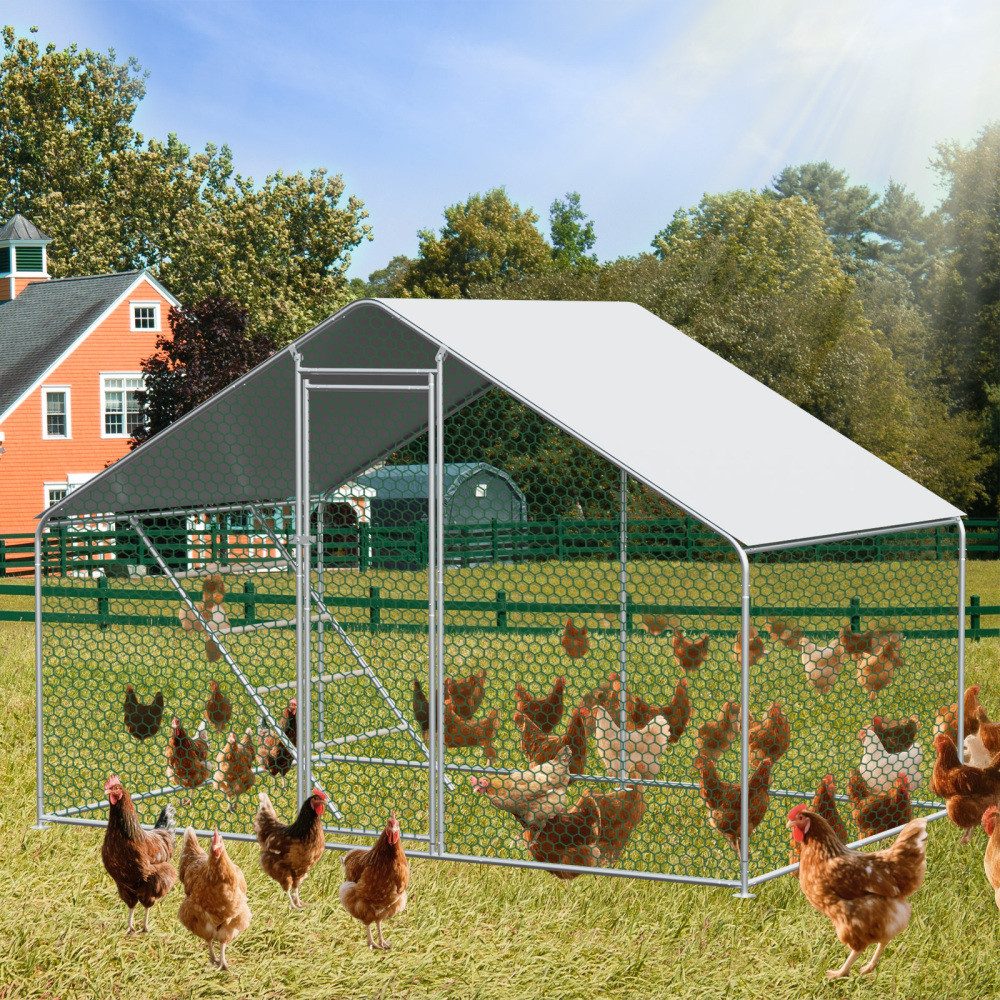 BBWL Hühnerstall Metall wetterfest mit PE Dach Sicherheitsschloss Kleintiergehege, Freilaufgehege Hühnerstall 3x2x2m für Hühner Kaninchen Garten