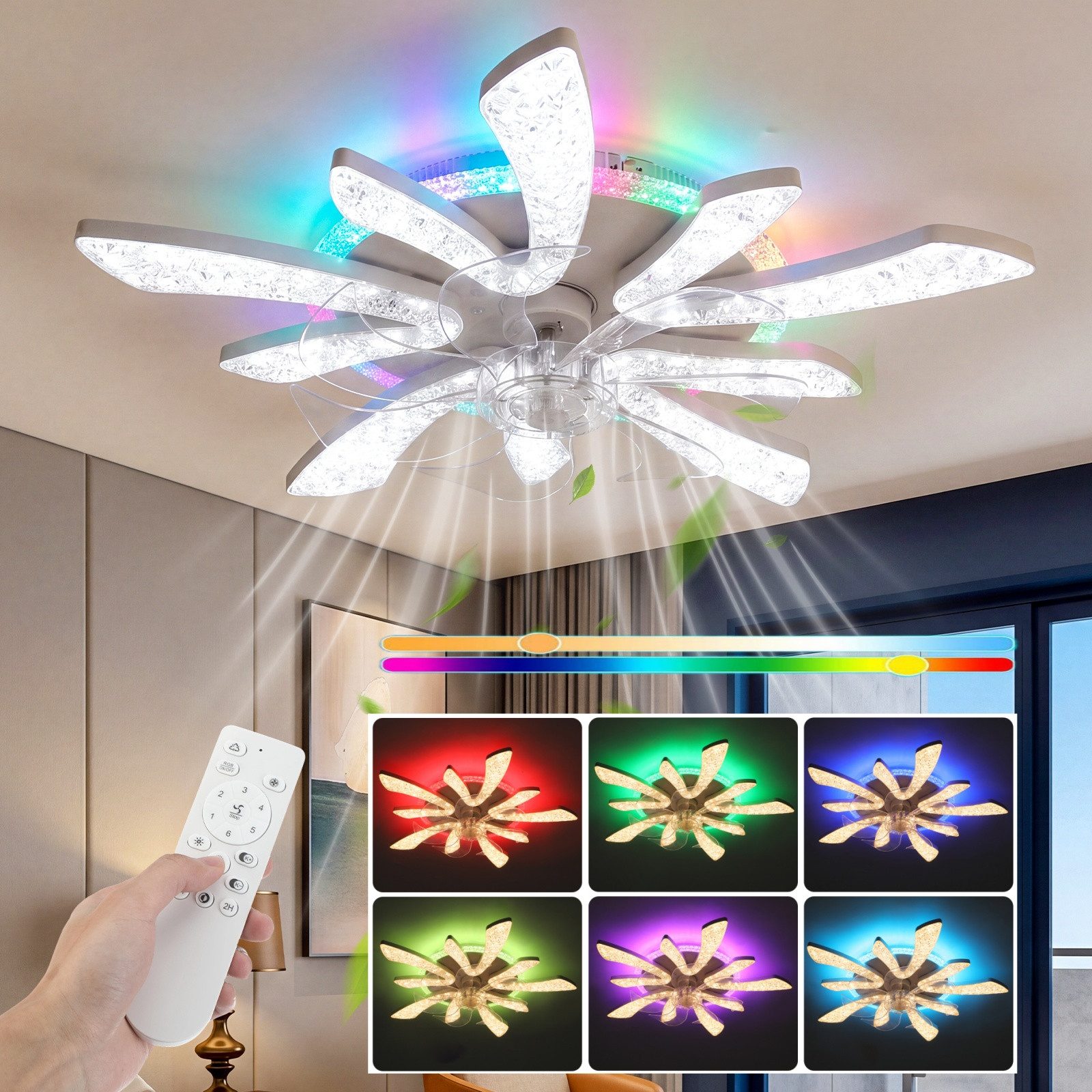 oyajia Deckenleuchte Luftzirkulation Beleuchtung für Wohnzimmer Schlafzimmer, 60×14 cm, RGB-Hintergrundbeleuchtung, LED fest integriert, kaltweiß, neutralweiß, warmweiß, RGB, Luftzirkulation Beleuchtung für Wohnzimmer Schlafzimmer Küche, 60×14cm