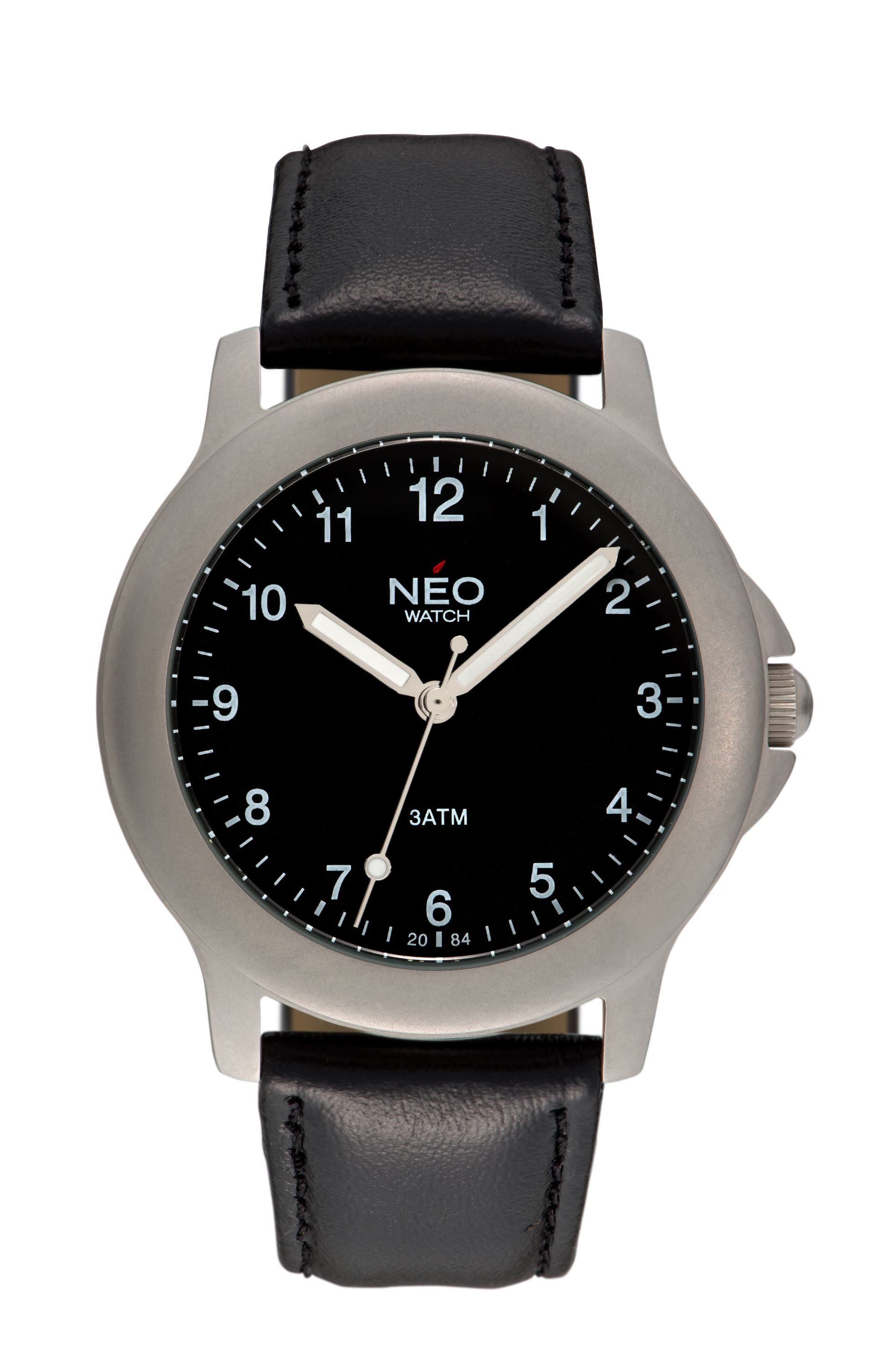 Neo Watch Quarzuhr Herren Edelstahl Lederband Silber Schwarz N5-001 N5-001