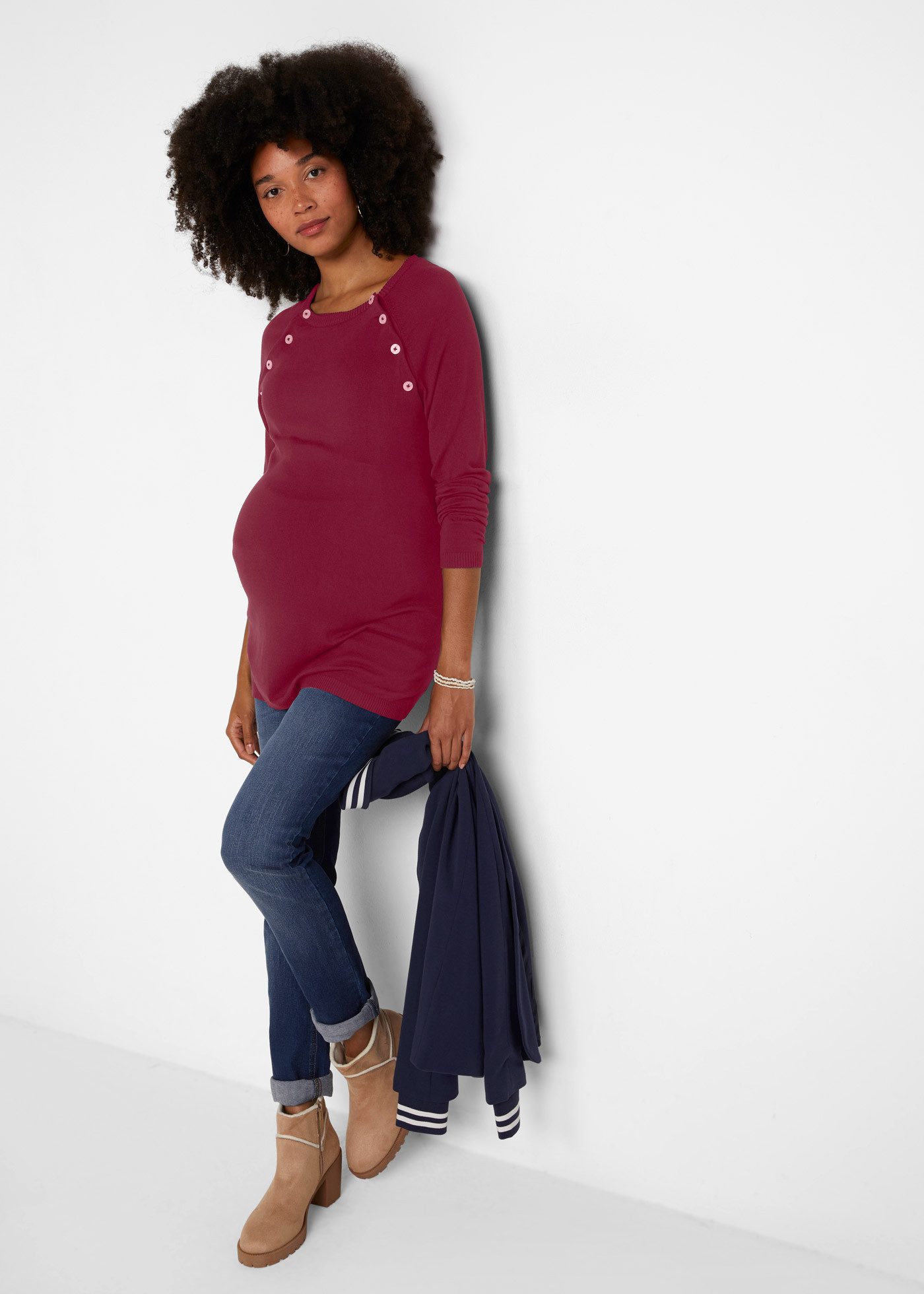 bonprix 2-in-1 Nursing Sweater: Maternity and Nursing Sweater in Fine Knit
