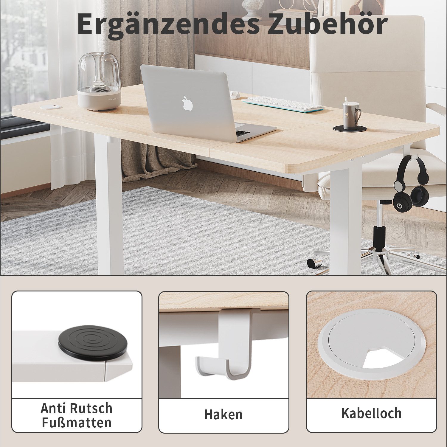 HOMALL Schreibtisch Höhenverstellbar elektrischer Memory-Funktion 100/120/140/160/180cm (Zweistufige Hohenverstellung Ergonomischer Kopfhorerhaken und Kabelhalterung)