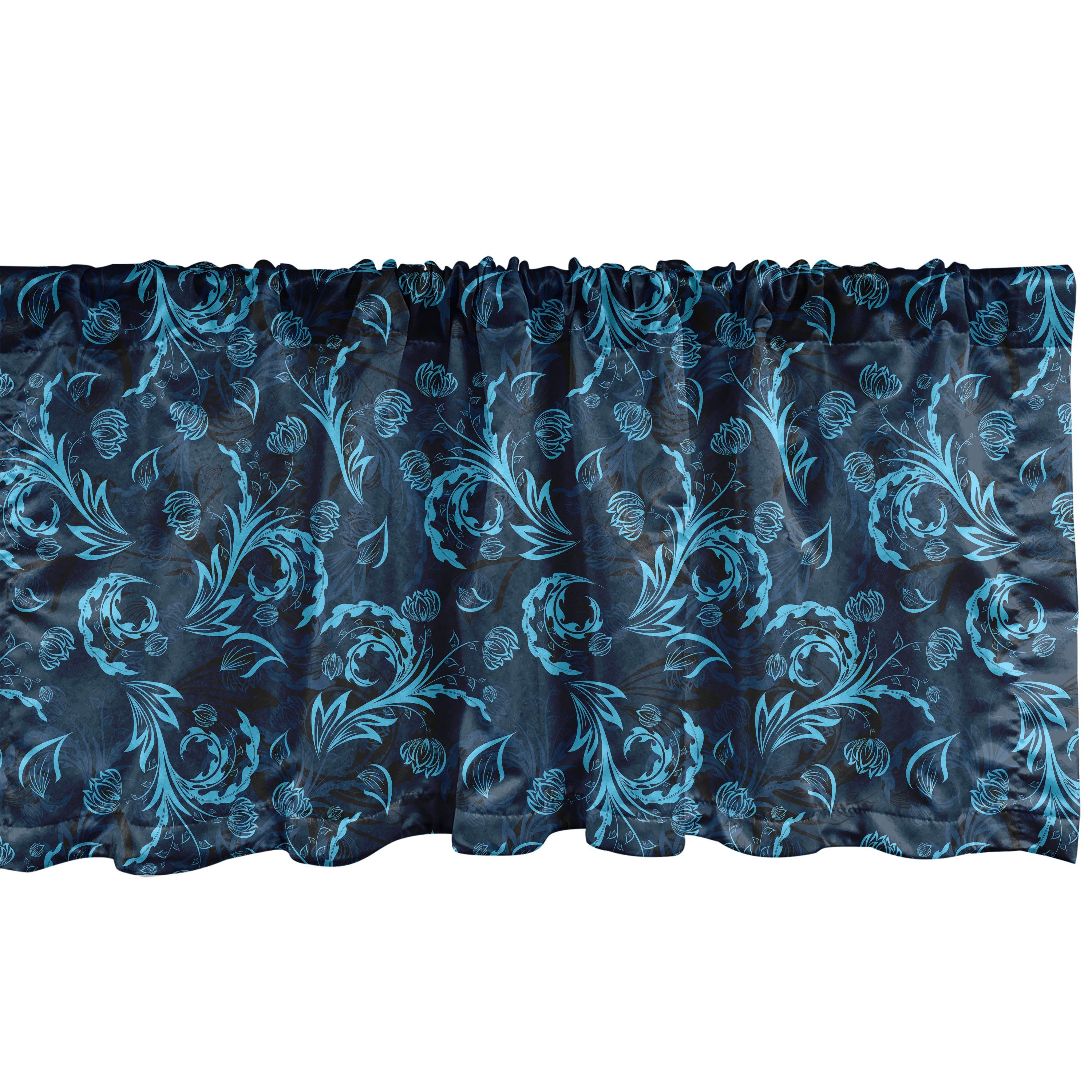 Scheibengardine Vorhang Volant für Küche Schlafzimmer Dekor mit Stangentasche, Abakuhaus, Microfaser, Blau Damast spornte Zusammenfassung