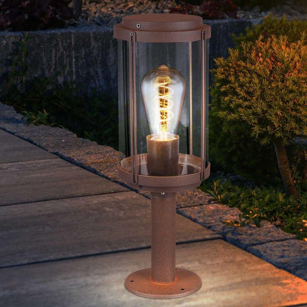 Warmweiß, Sockel LED Steh FILAMENT Außen etc-shop Stand rost im Leuchtmittel inklusive, Leuchte Lampe ALU Garten Außen-Stehlampe,