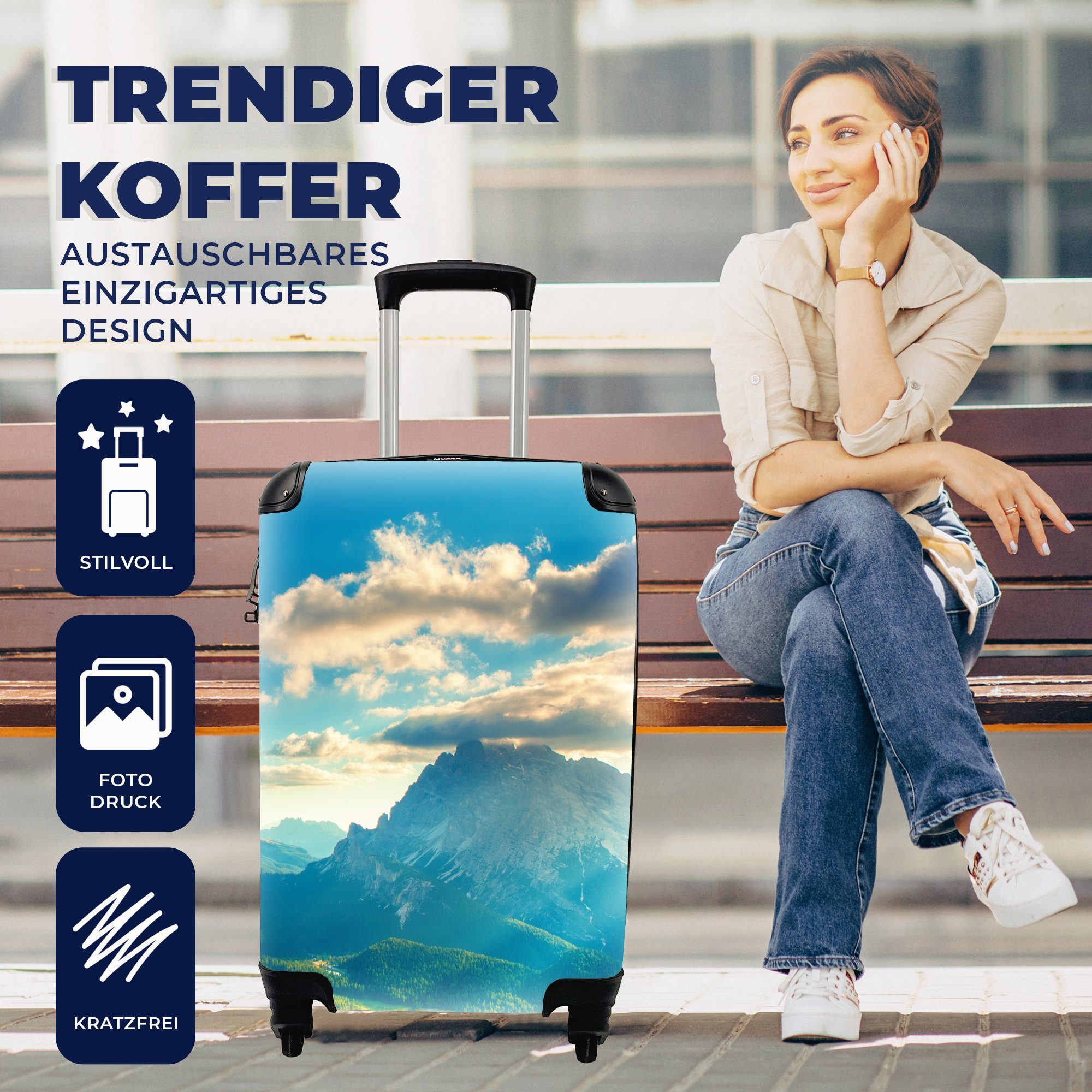 - Rollen, Handgepäck Reisekoffer Handgepäckkoffer 4 - rollen, Alpen Ferien, MuchoWow Reisetasche Trolley, für mit Sonne Natur,