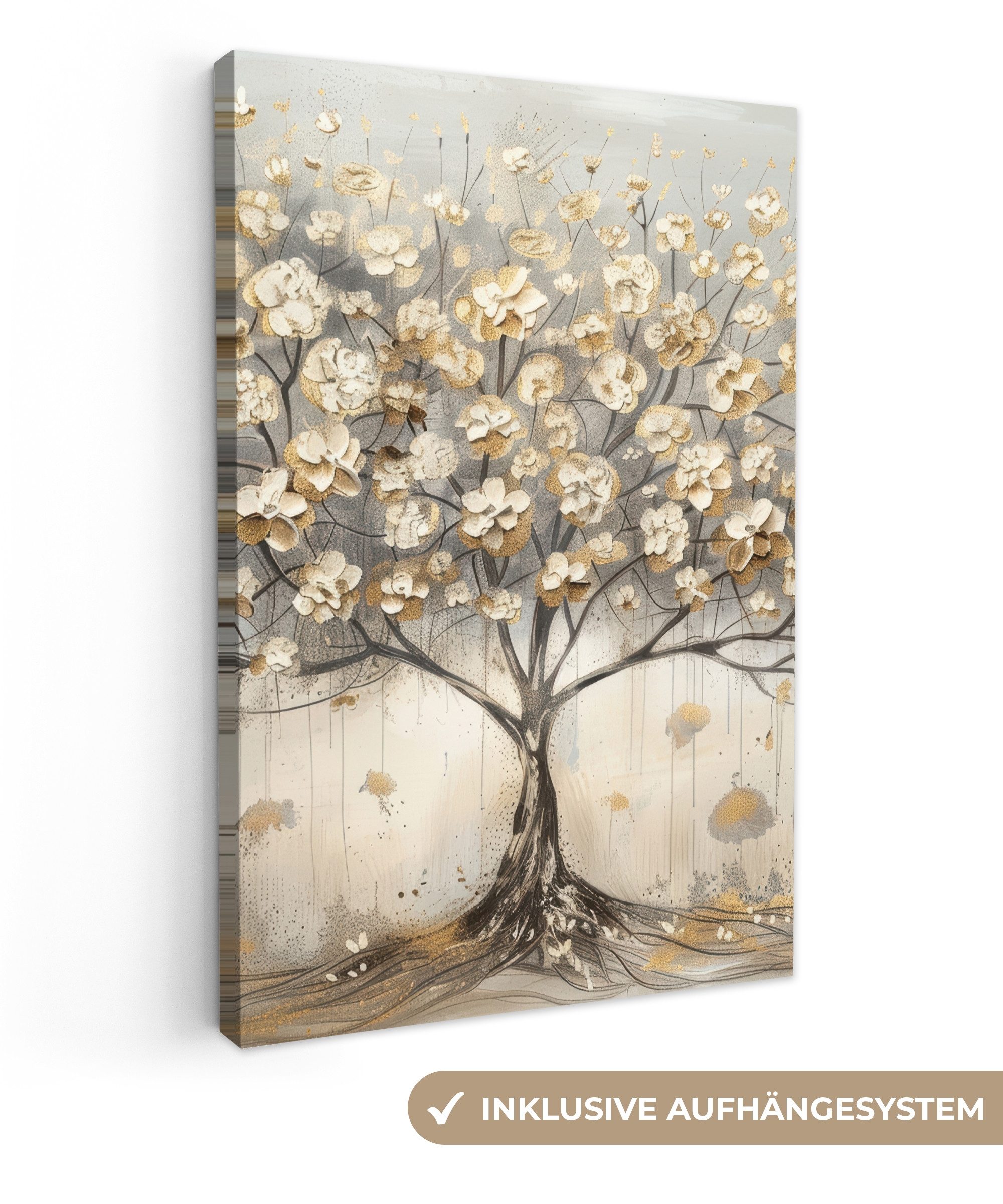 OneMillionCanvasses® Leinwandbild Baum - Beige - Gold - Farben Optik - Grau günstig online kaufen