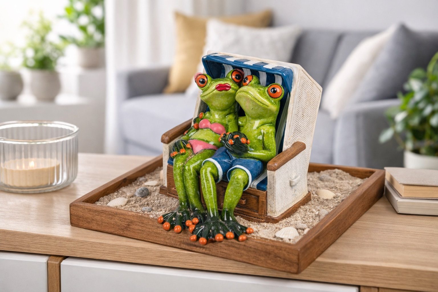 Geschenk-Himmel Dekofigur Froschpaar im Strandkorb sitzend Frösche hellgrün, Froschhausen