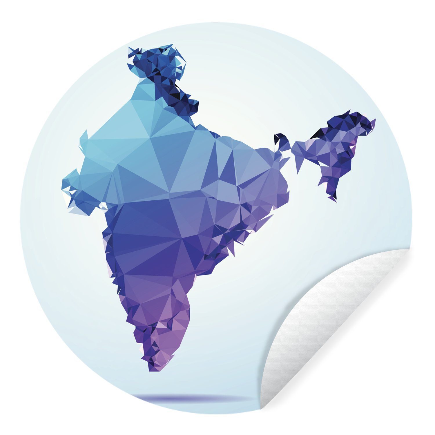 MuchoWow Wandsticker Illustration einer violett-blauen Karte von Indien (1 St), Tapetenkreis für Kinderzimmer, Tapetenaufkleber, Rund, Wohnzimmer