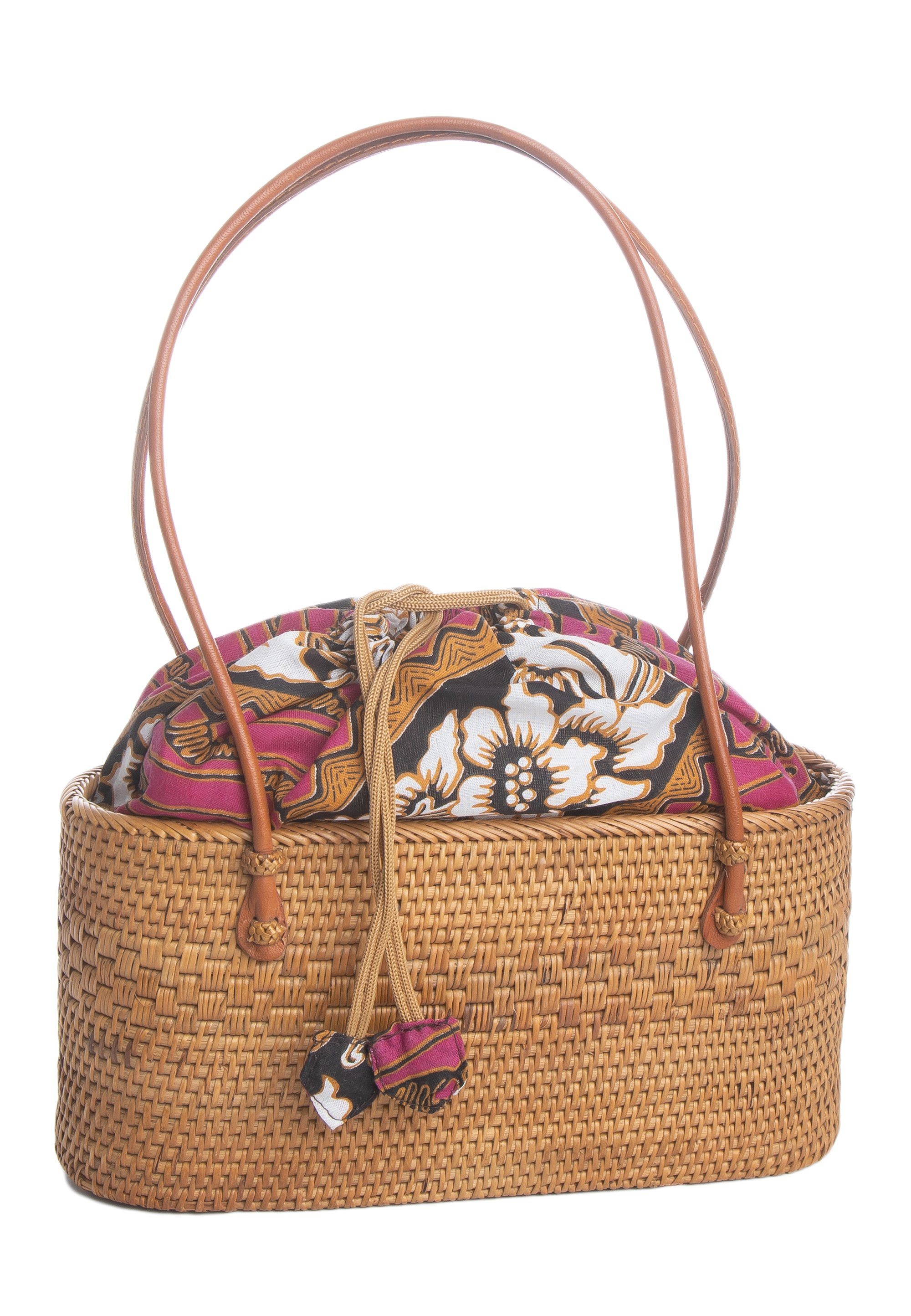 Basttasche Korbtasche Bali Bag mit Stoffeinsatz