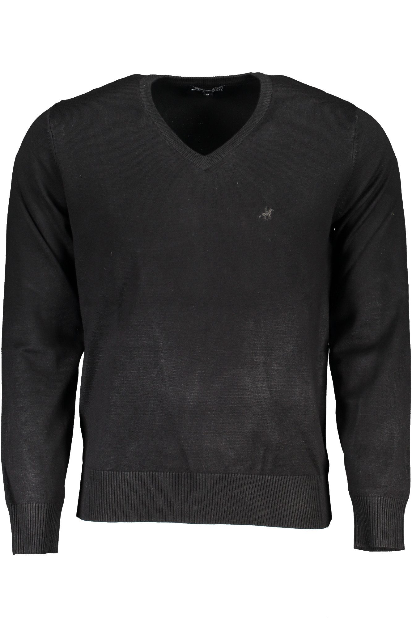 U.S. GRAND POLO Strickpullover Schwarzes Herrenhemd in Übergröße mit V-Ausschnitt & Stickerei