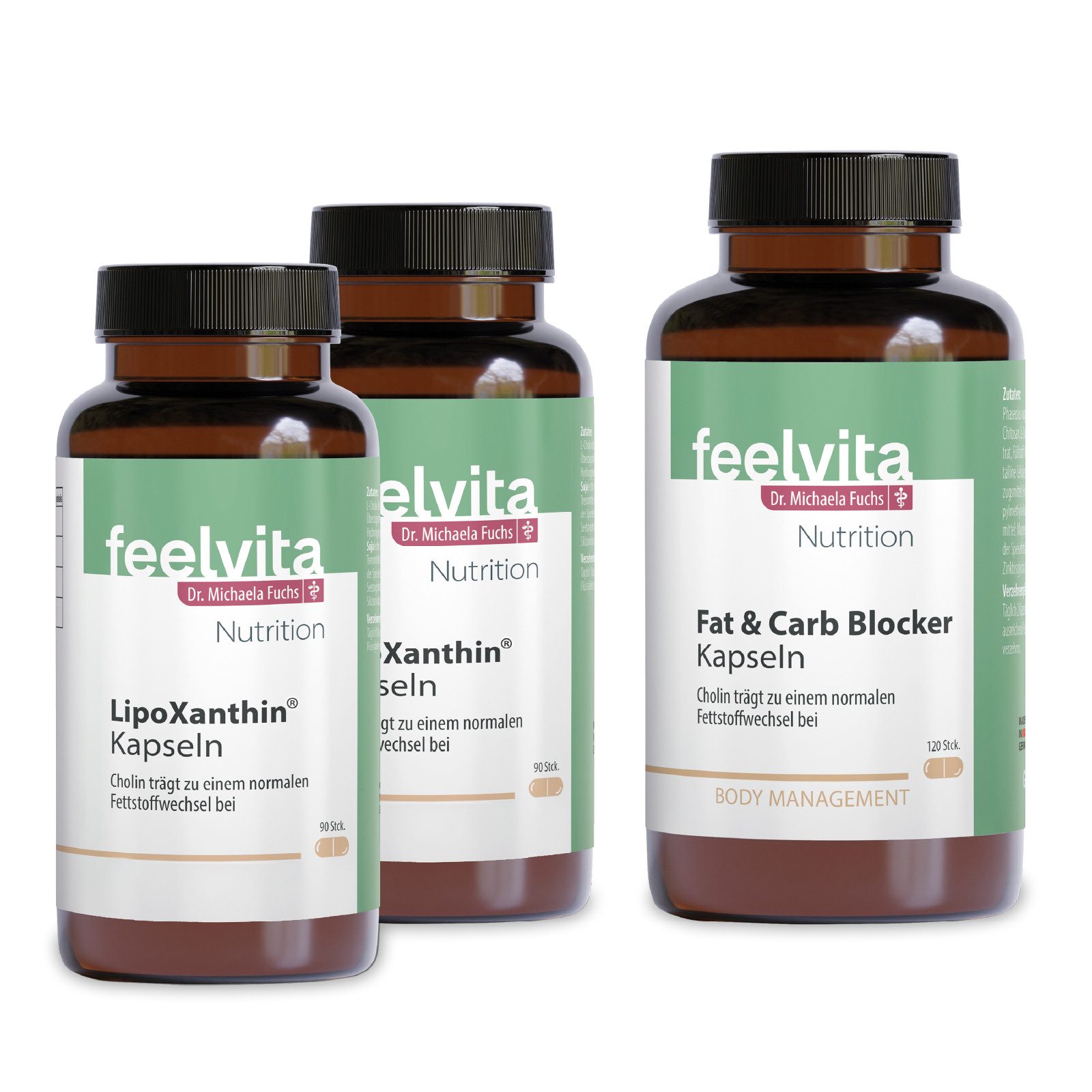 Genius Feelvita Nutrition Stoffwechsel-Set 3-tlg. - Hochdosierte Kapseln, Set à, Unterstützung des Fettstoffwechsels, 2 Monats-Vorrat, Vegan