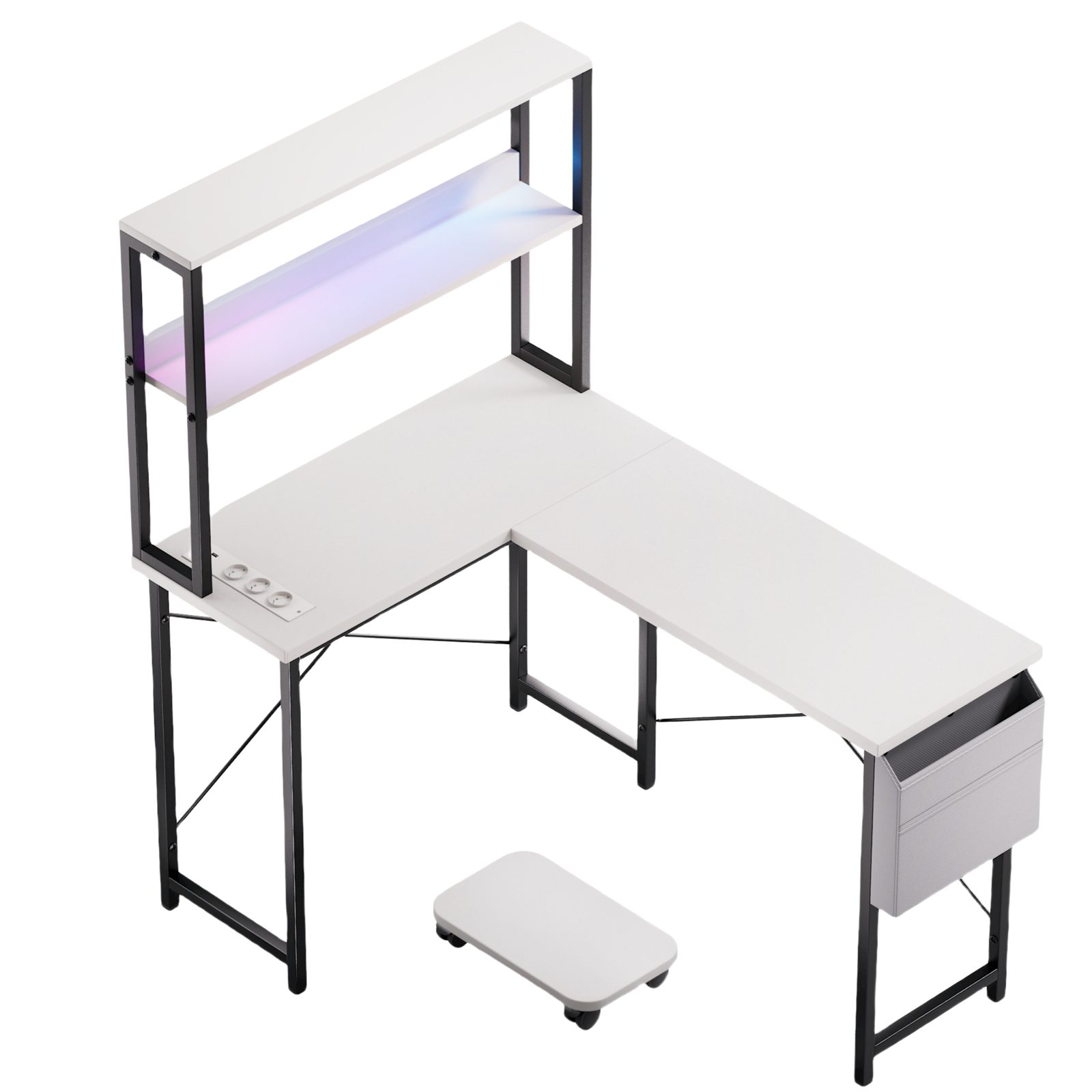 BBWL Computertisch Doppelstock-Computertisch mit RGB-LED, integrierter Steckdosenleiste, 15 mm Spanplatte P2, PVC-Kanten und flexiblem PC-Halter