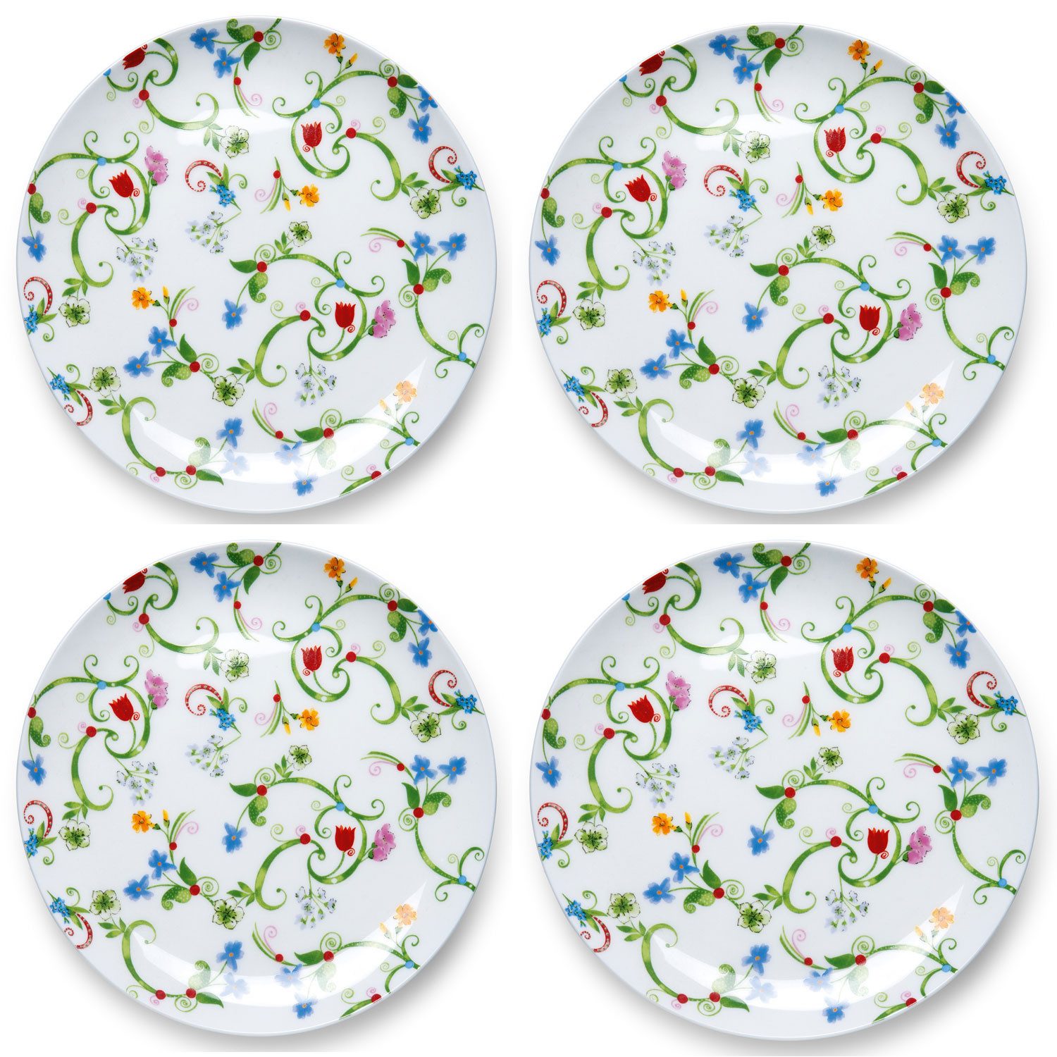 Dekomiro Teeservice TeaLogic Fleurette 4er Set Teller 19cm (4-tlg), 4 Personen, Fine Bone China, für 4 Personen
