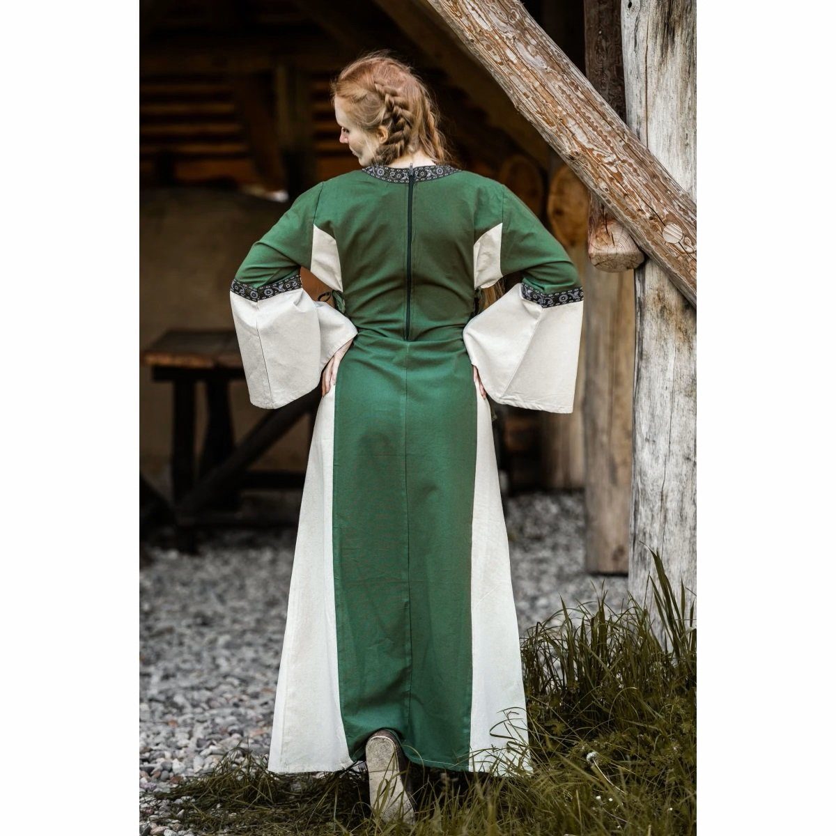 Leonardo Carbone Ritter-Kostüm Mittelalter Baumwollkleid Grün/Natur "Angie"