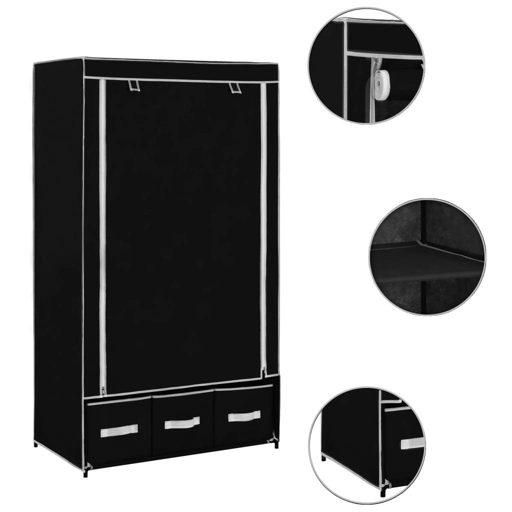 Schwarz Stoff Kleiderschrank furnicato 49 x 87 x 159 cm