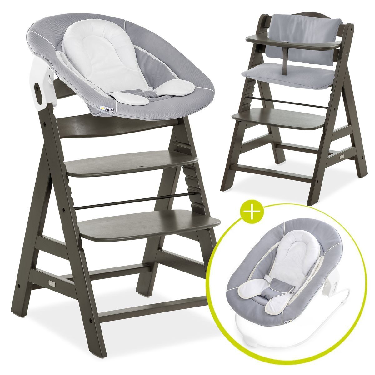 Hauck Hochstuhl Alpha Plus Select Charcoal Newborn Set - Stretch, Holz Baby günstig online kaufen