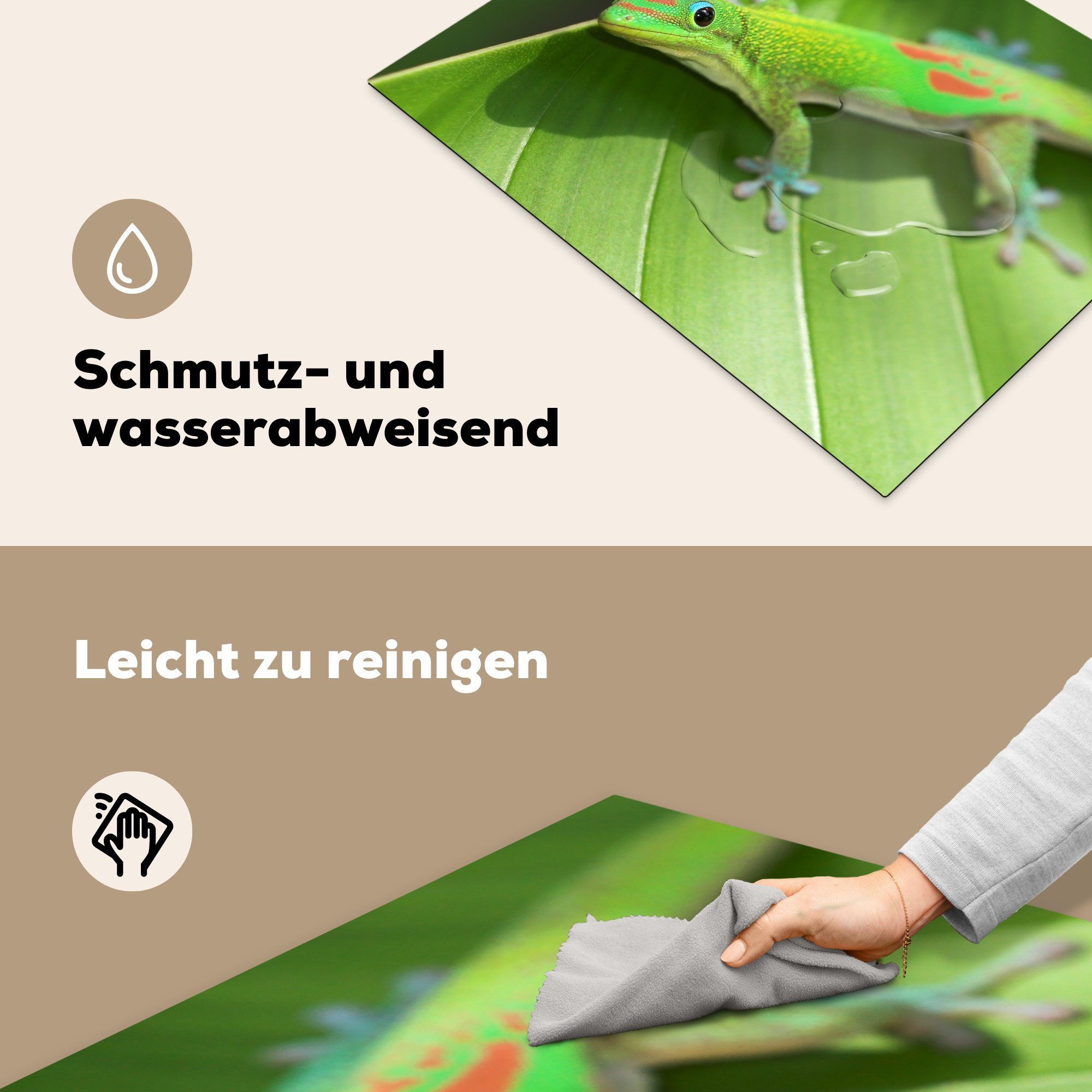 Gecko Ceranfeldabdeckung auf cm, die Seerosenblatt, Induktionskochfeld MuchoWow Grüner küche, (1 für Schutz 71x52 Vinyl, einem Herdblende-/Abdeckplatte tlg),