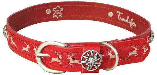 FRONHOFER Hunde-Halsband »18507«, Ökoleder, Hundehalsband 3 cm Leder & Textilband Hirsch rotes Halsband