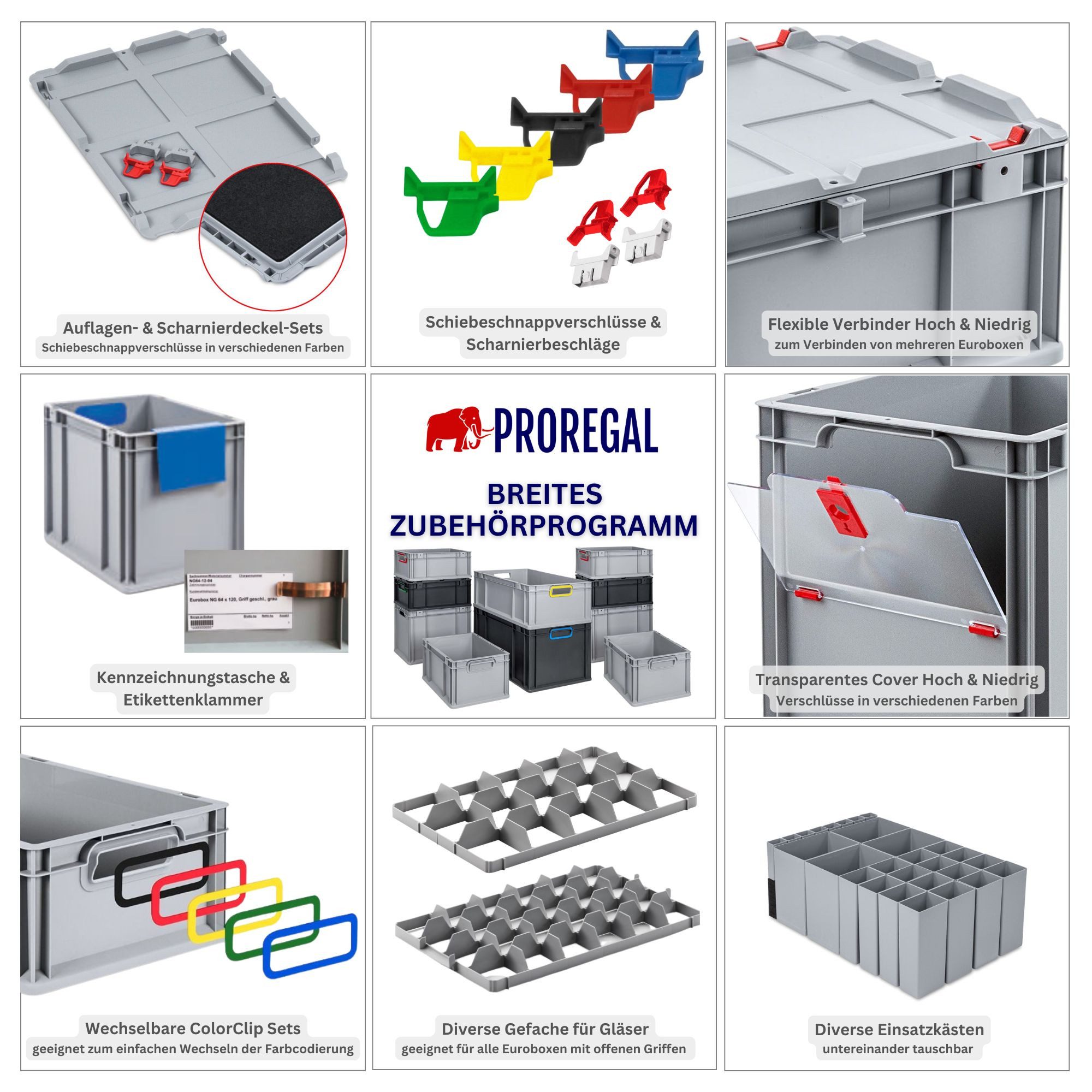 PROREGAL® Stapelbox SparSet Eurobox NextGen Color Auflagedeckel Farben/geschlossen (5 St)