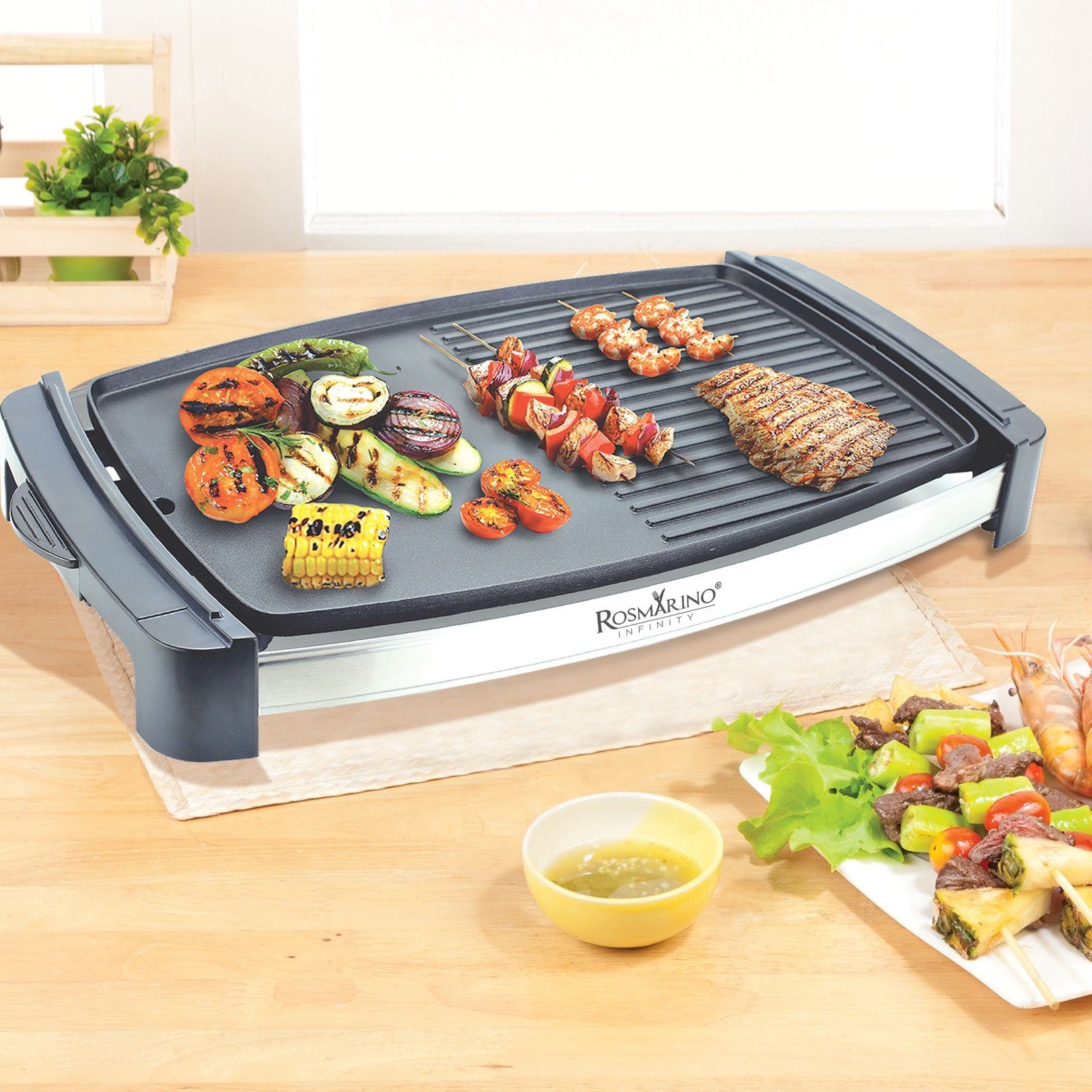 ROSMARINO Tischgrill Elektrische Grillplatte Infinity Innen- & Außenbereich Antihaft, 2200,00 W