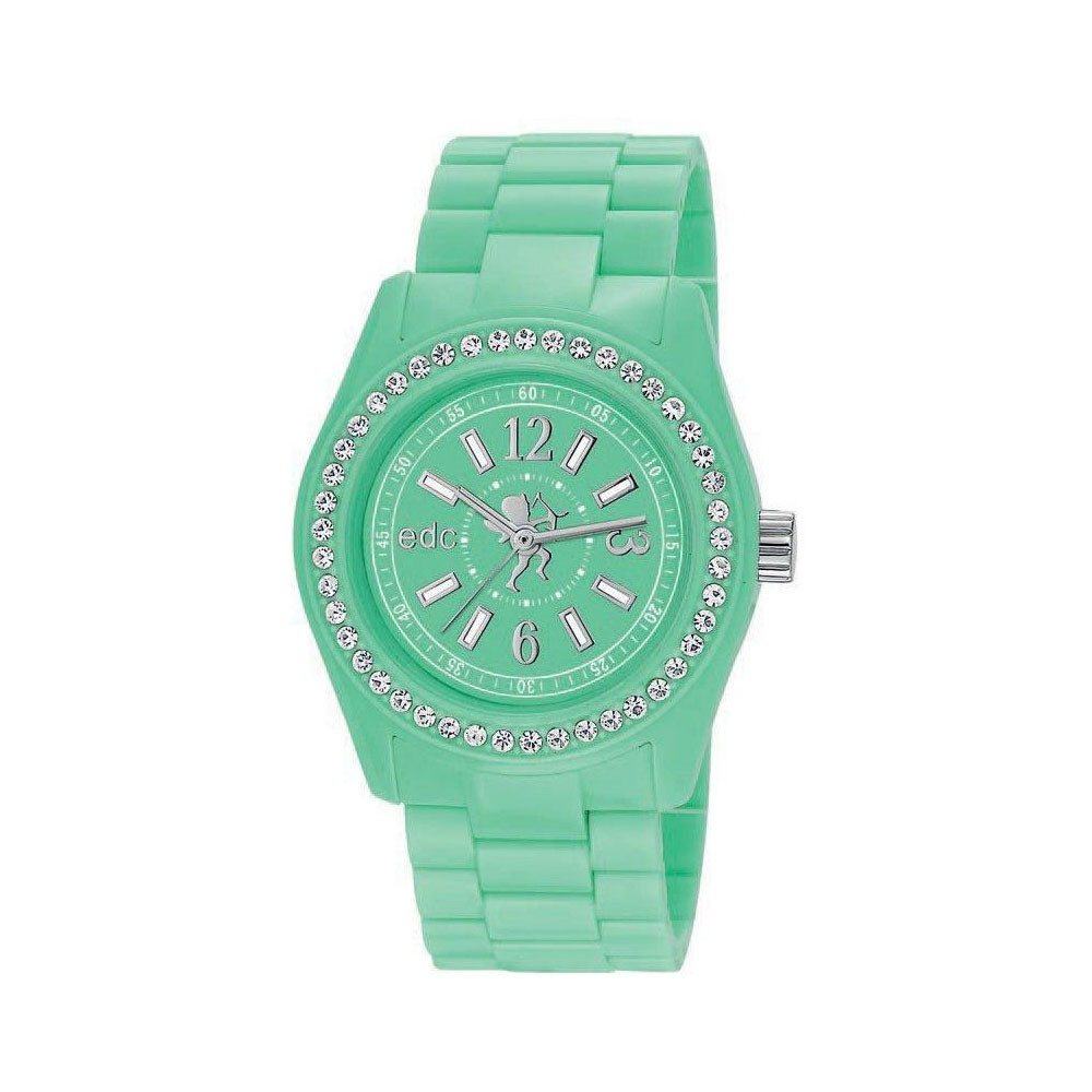 edc by Esprit Quarzuhr Disco Glam Frosty Green, aus Kunststoff, Edelstahlboden, Türkis, Zirkonia, Faltschließe