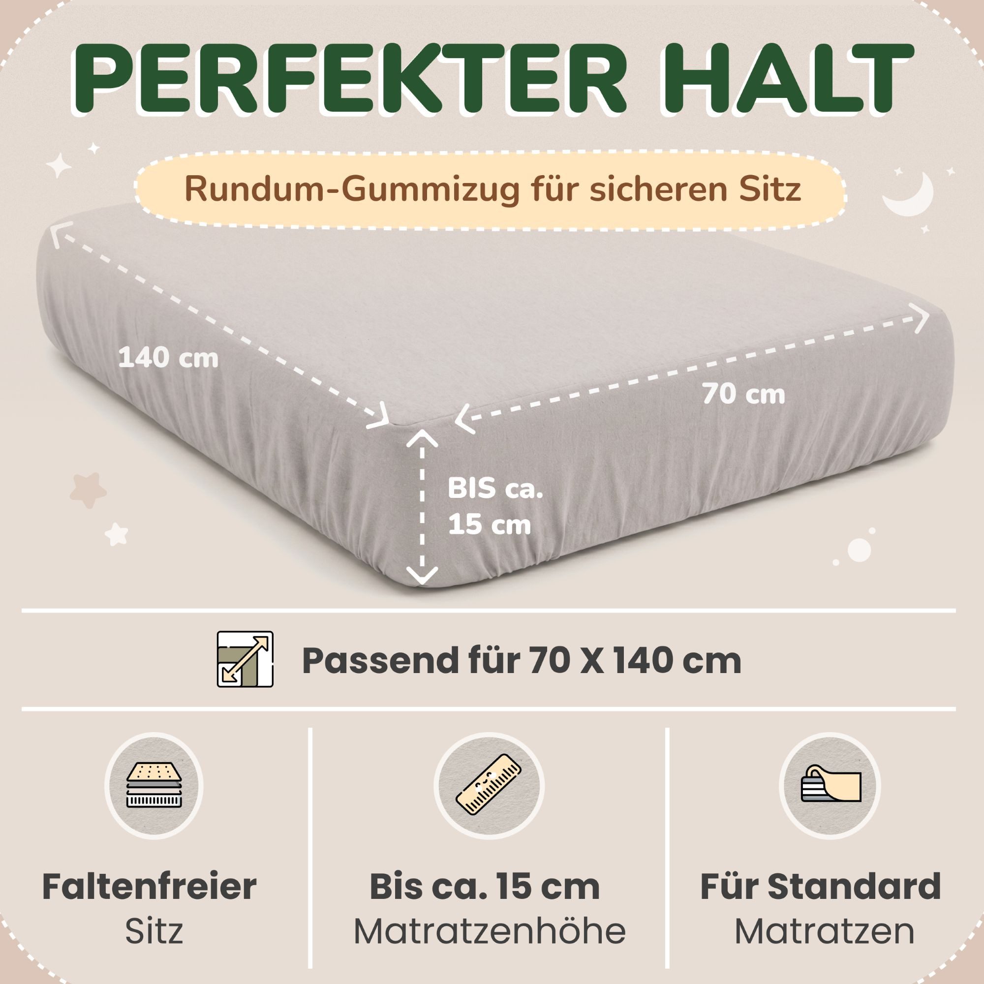 leevitex® Spannbettlaken in verschiedenen Größen und Farben, Jersey aus 100% Baumwolle, Jersey, Gummizug: rundum, (1 Stück), für Kinder- & Standardmatratzen, OE – Bild 3 von 5