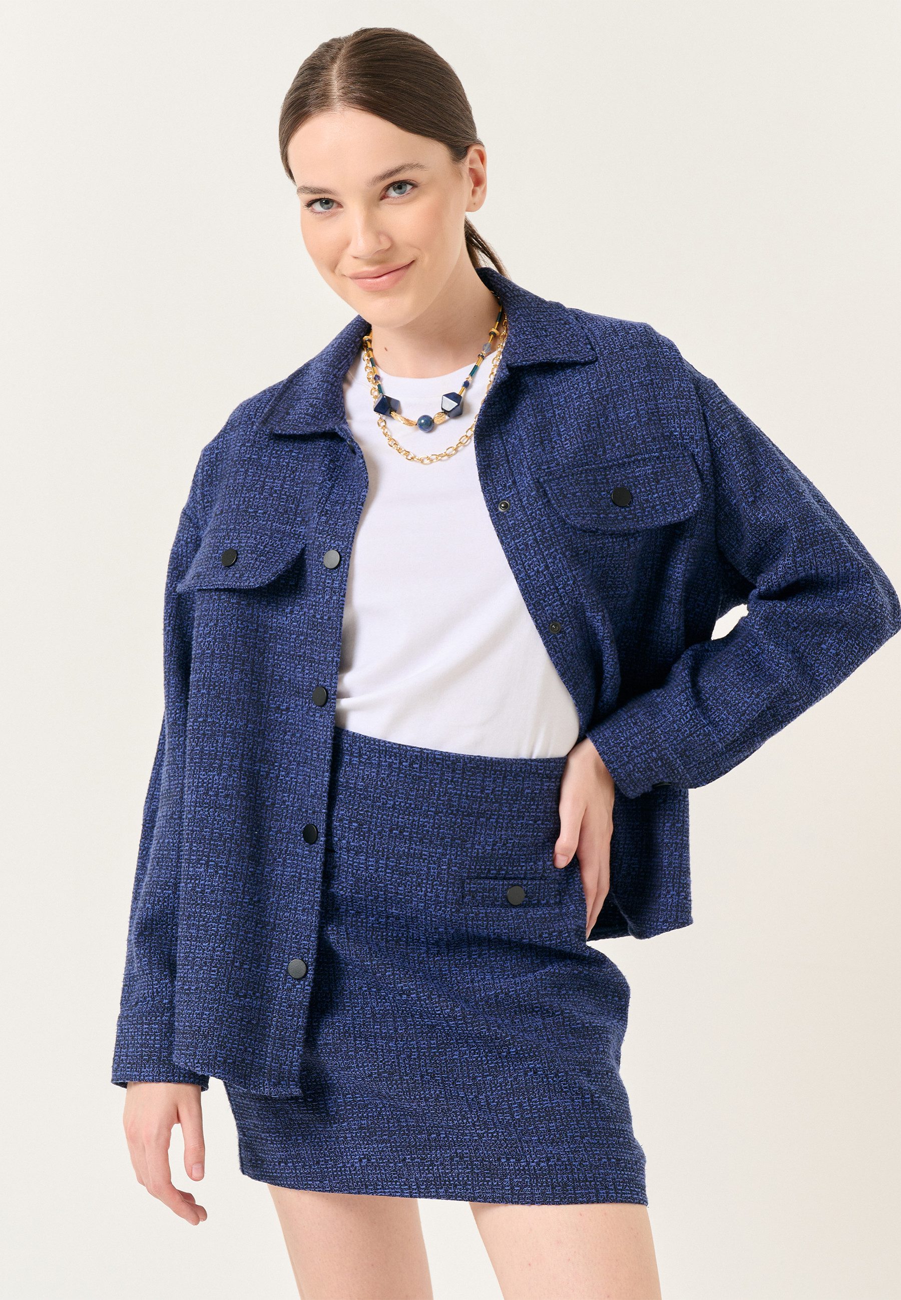 Jackett Langärmlig Tweed Hemd Jacke